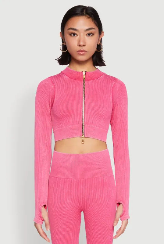 Daisy Ribbed Knit Cropped Track Jacket sold by Rainbow