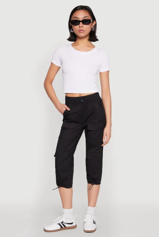 Toggle Drawstring Hem Cargo Capris sold by Rainbow