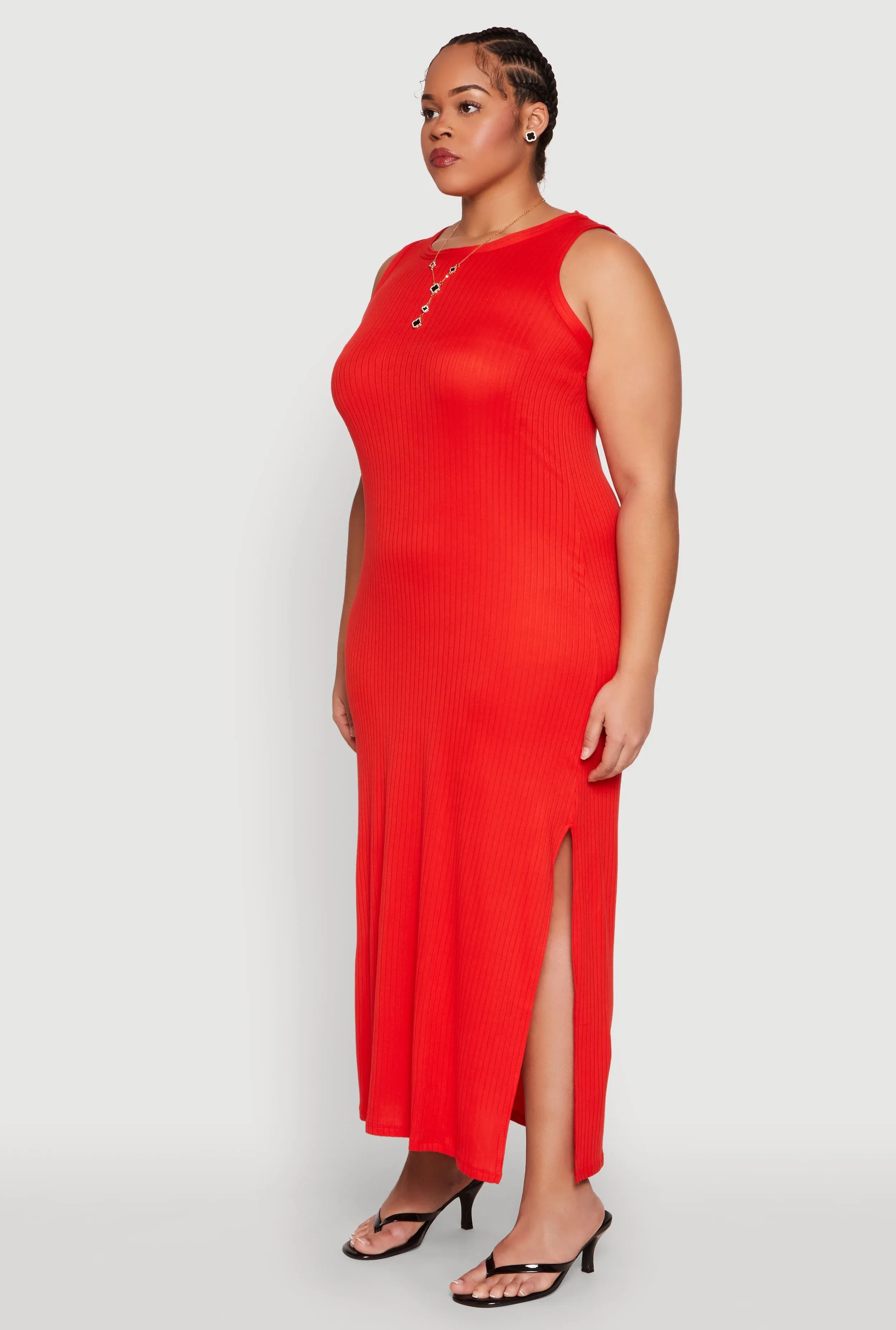Plus Size Ribbed Knit Side Slit Maxi Tank Dress sold by Rainbow product image thumbnail 3