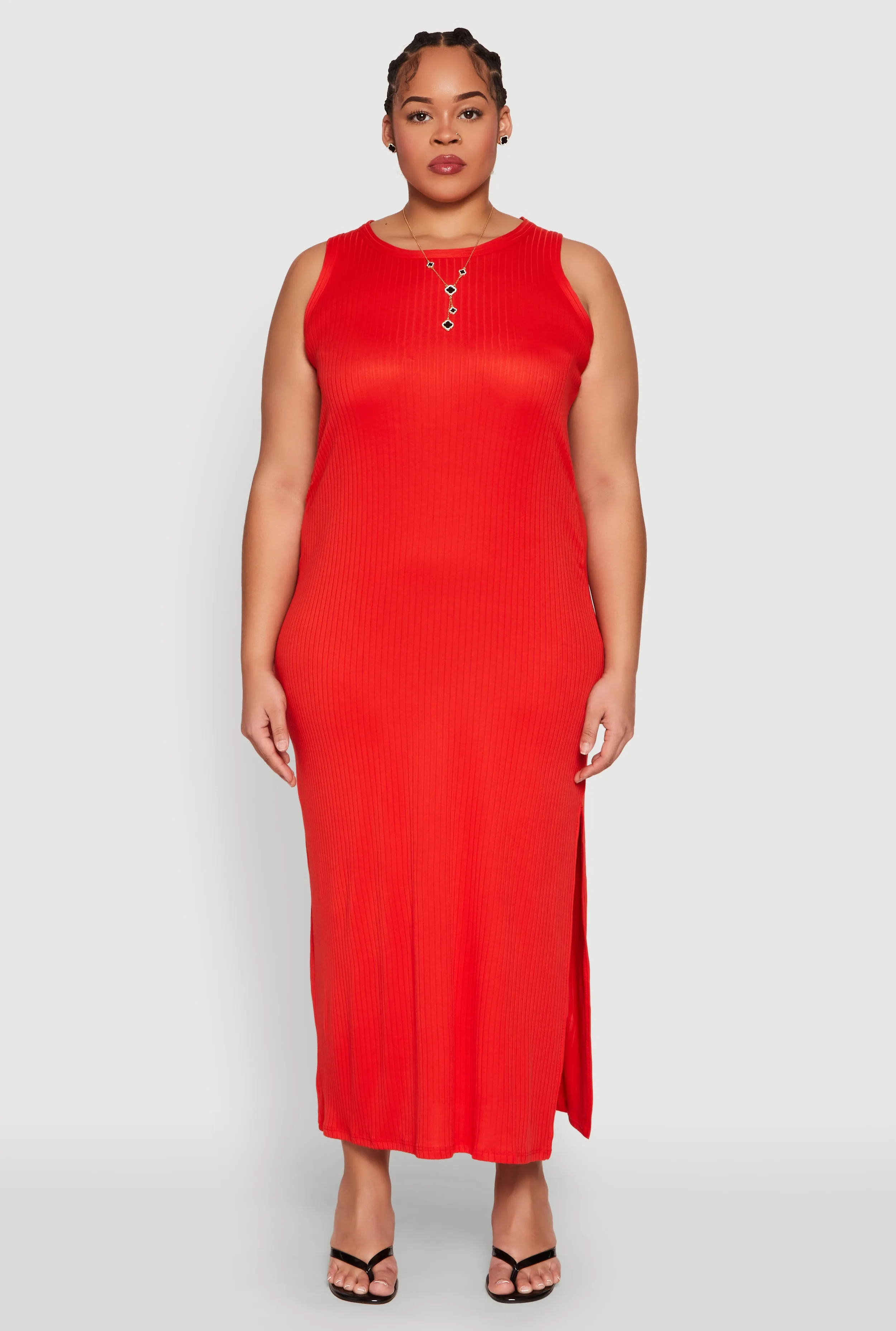 Plus Size Ribbed Knit Side Slit Maxi Tank Dress sold by Rainbow product image thumbnail 2