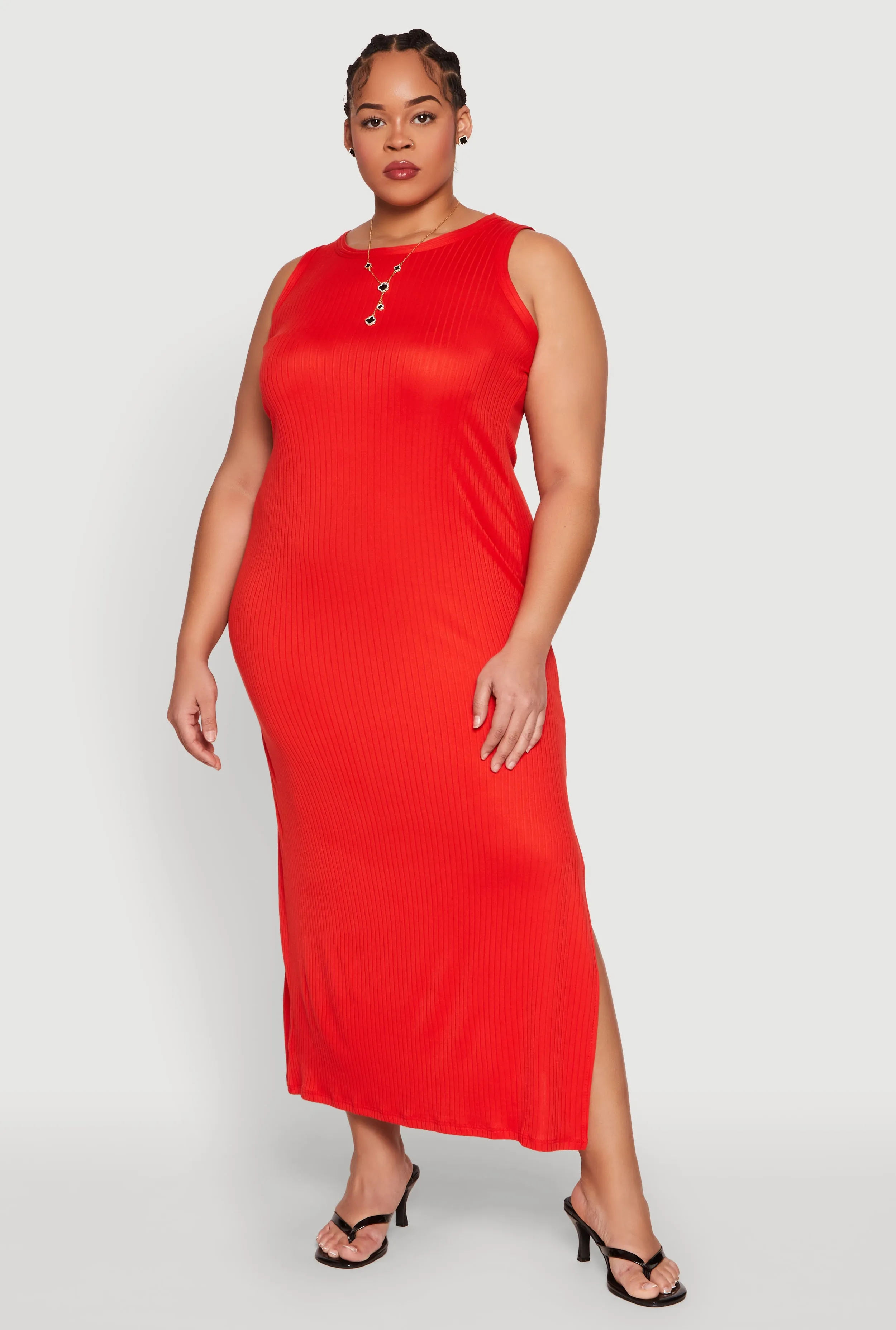 Plus Size Ribbed Knit Side Slit Maxi Tank Dress sold by Rainbow