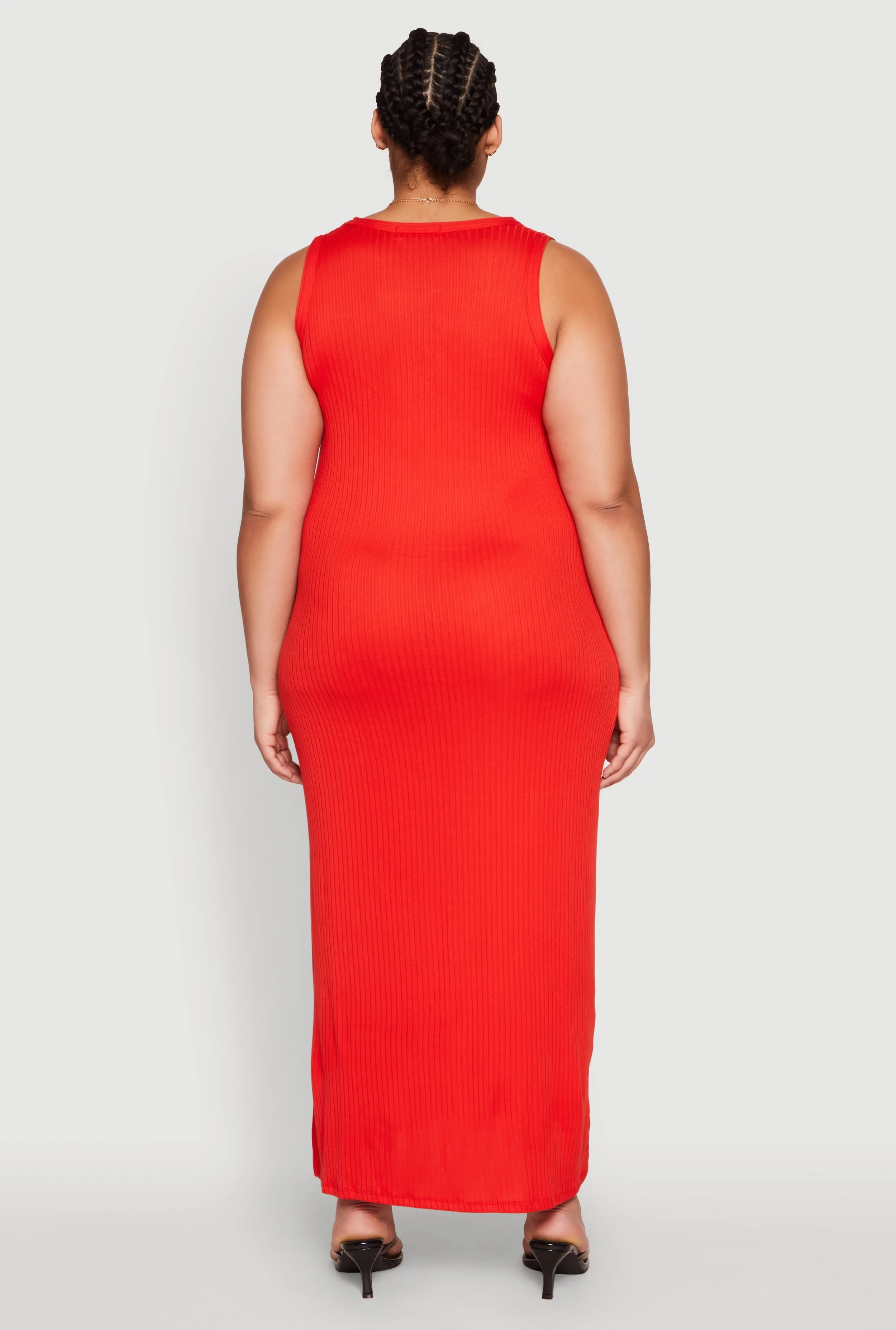 Plus Size Ribbed Knit Side Slit Maxi Tank Dress sold by Rainbow product image thumbnail 5