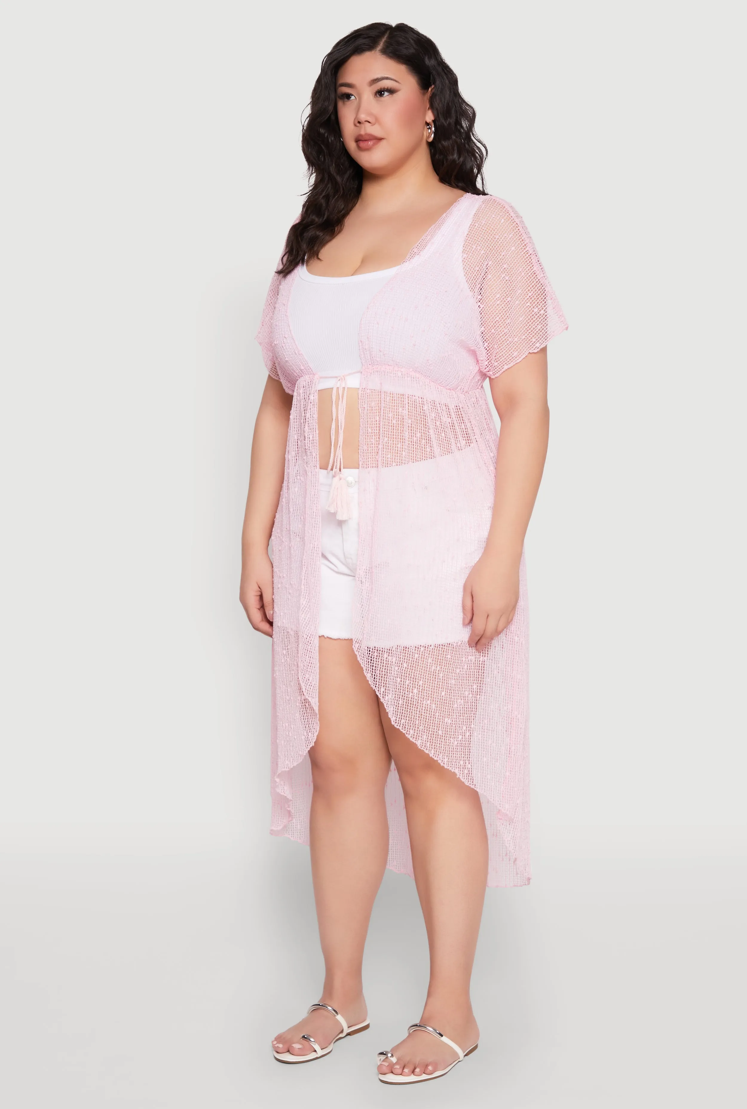 Popcorn Knit Tie Front Cover Up Kimono sold by Rainbow product image thumbnail 3