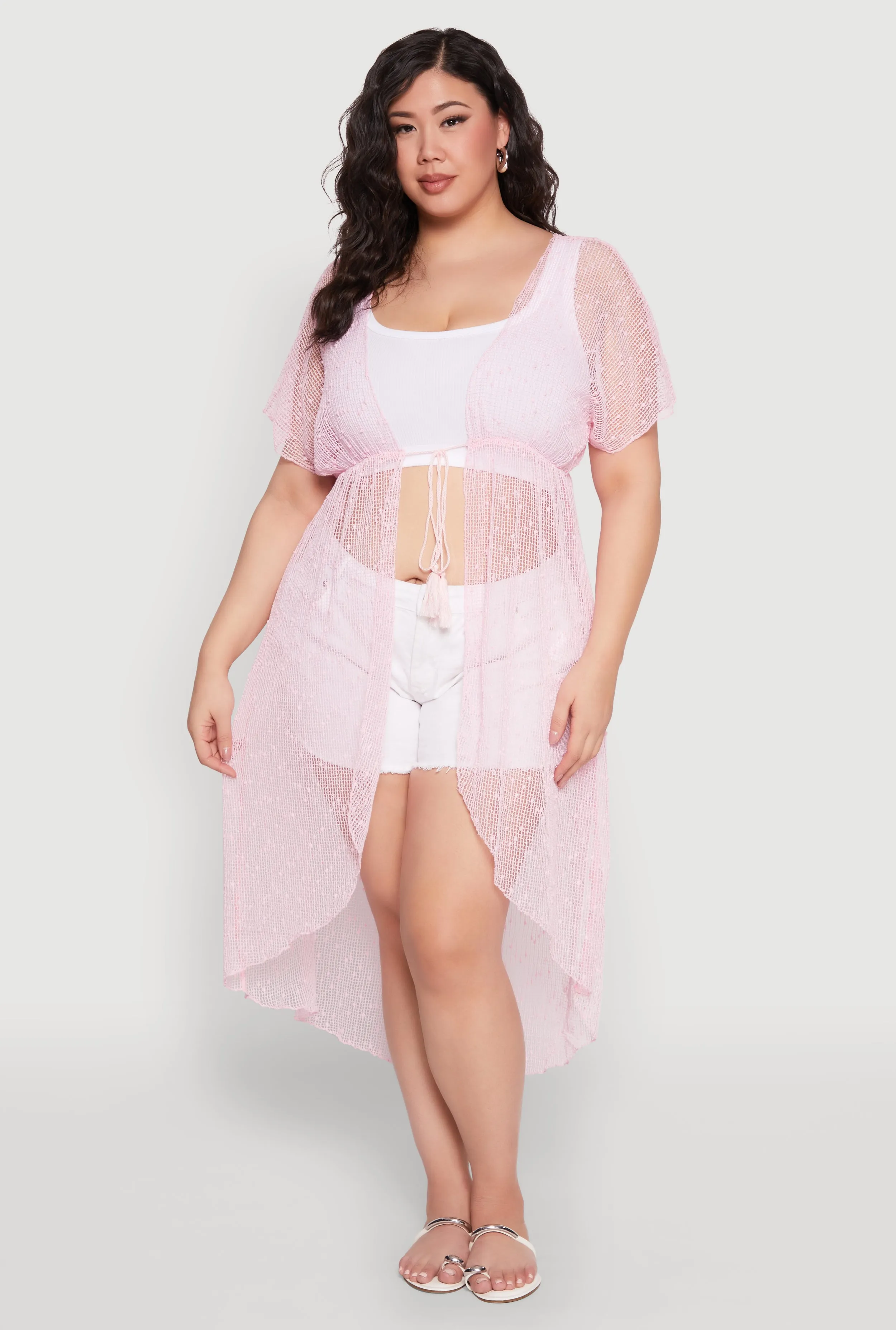 Popcorn Knit Tie Front Cover Up Kimono sold by Rainbow product image thumbnail 2