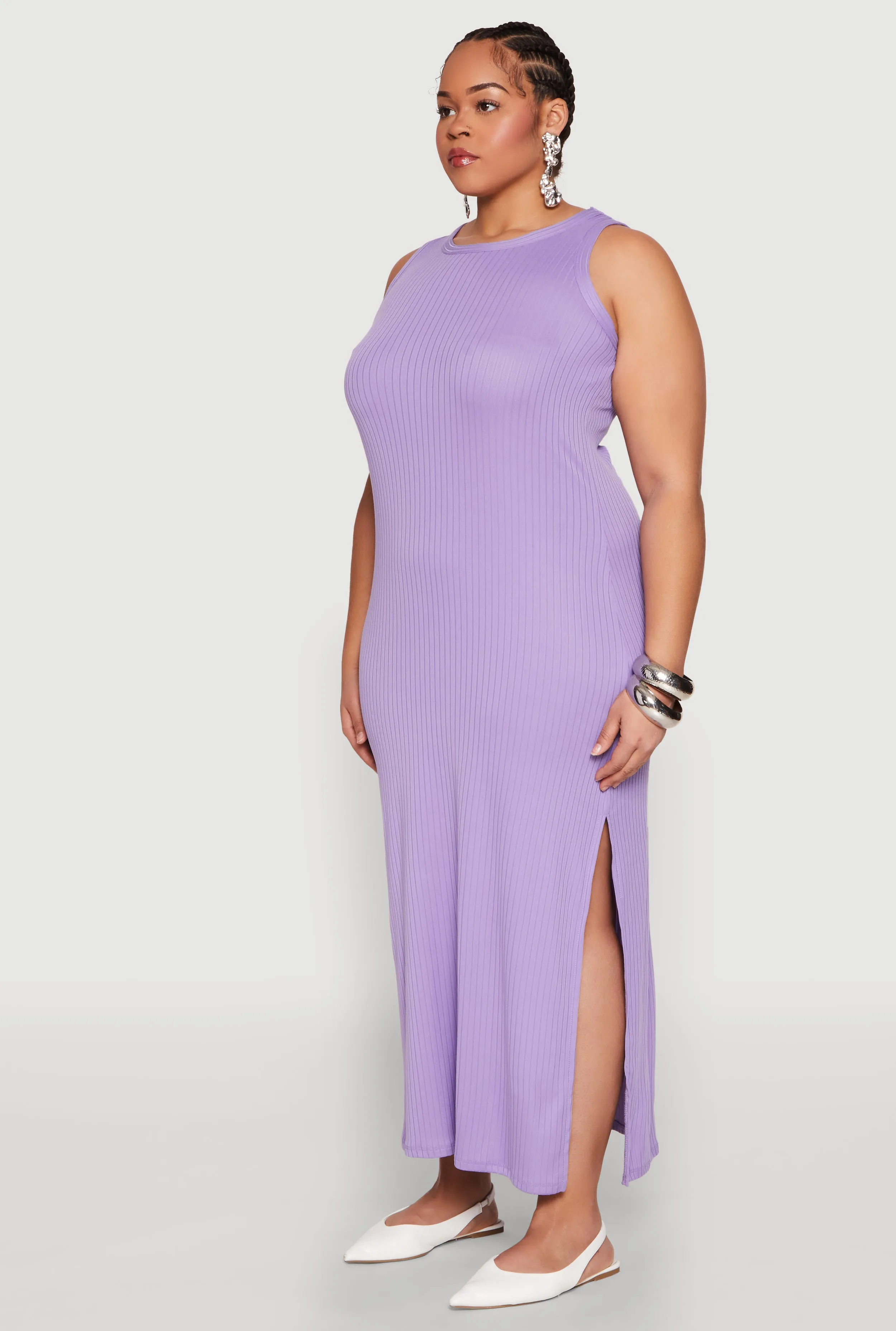 Plus Size Ribbed Knit Side Slit Maxi Tank Dress sold by Rainbow product image thumbnail 3
