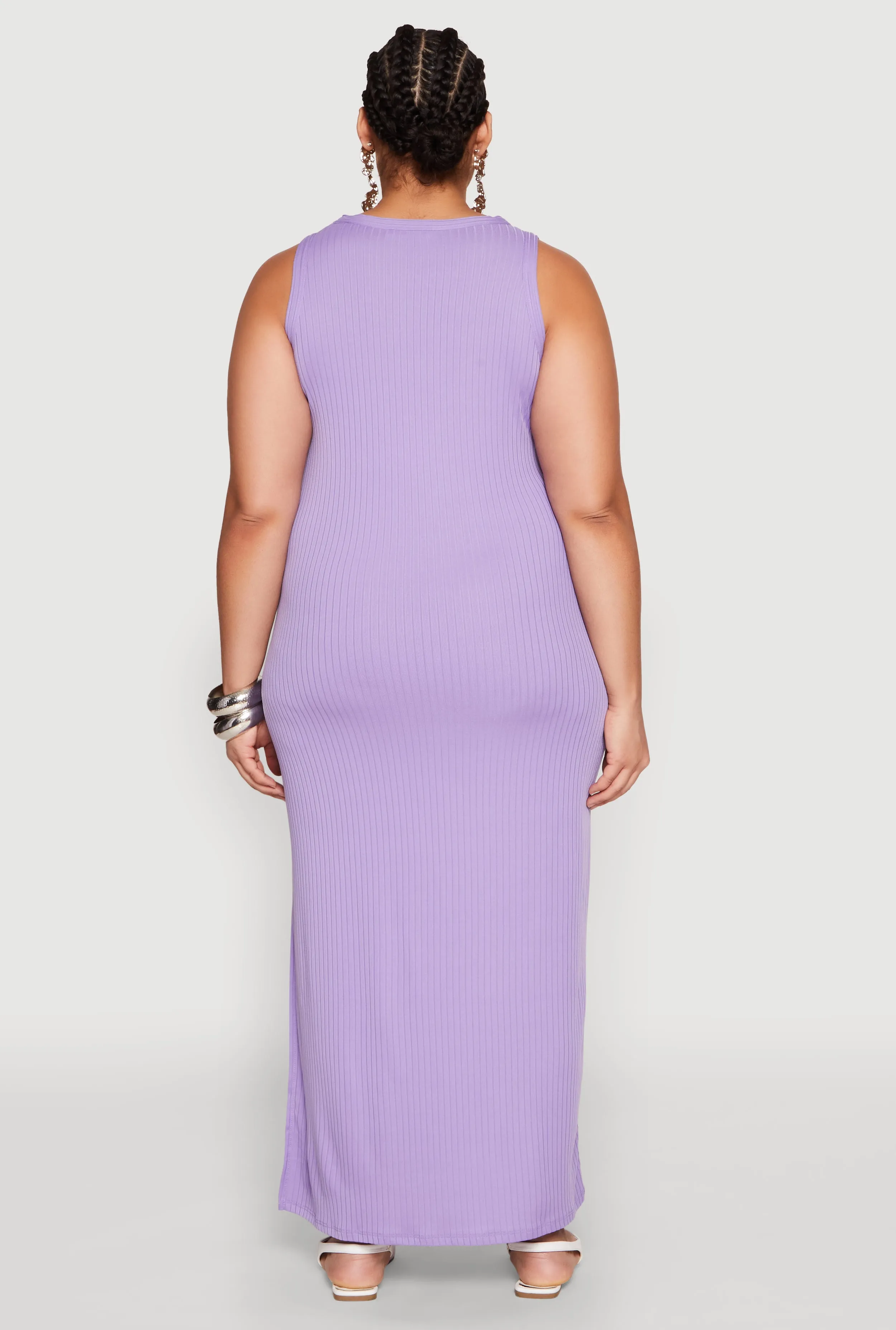 Plus Size Ribbed Knit Side Slit Maxi Tank Dress sold by Rainbow product image thumbnail 5