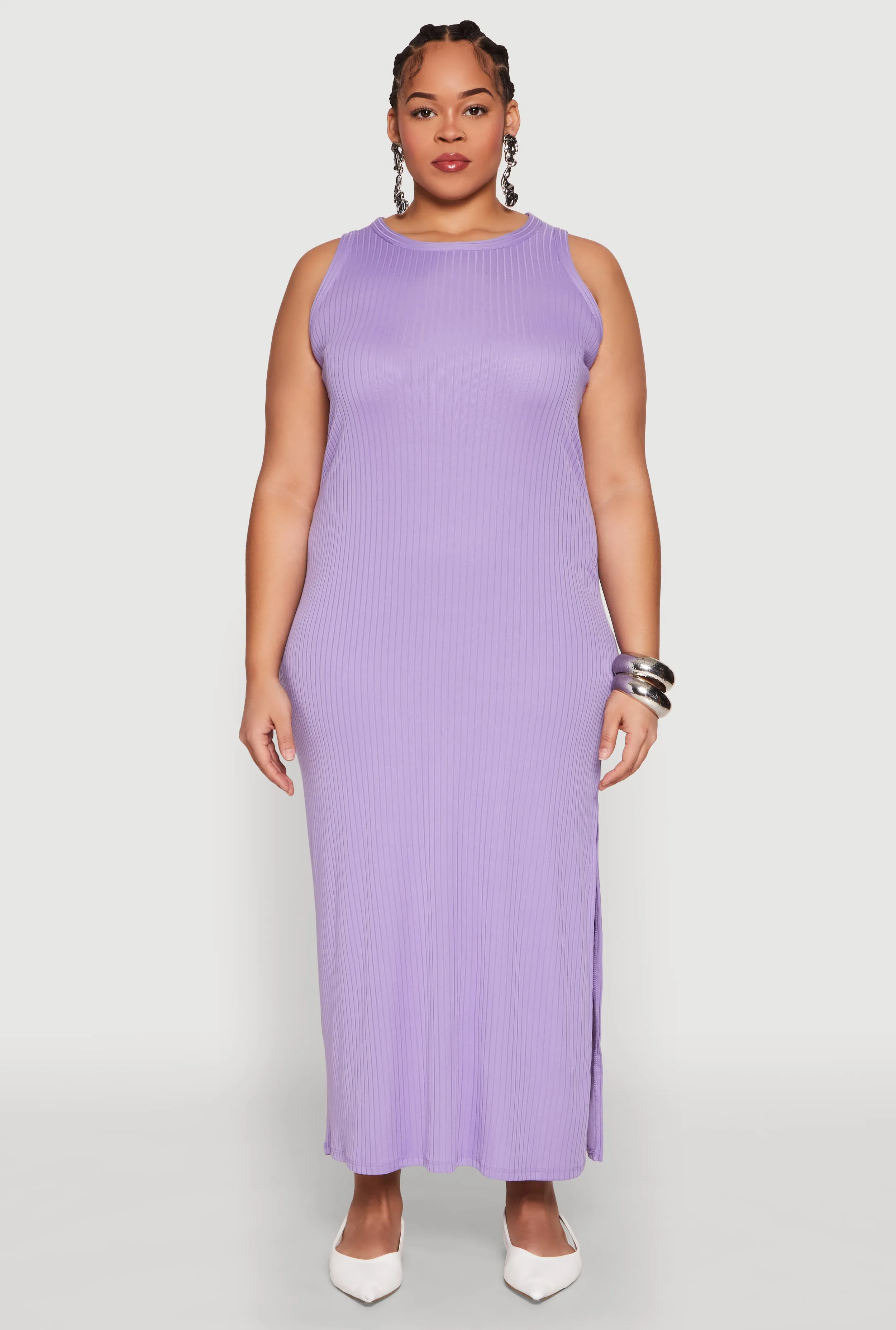 Plus Size Ribbed Knit Side Slit Maxi Tank Dress sold by Rainbow product image thumbnail 2