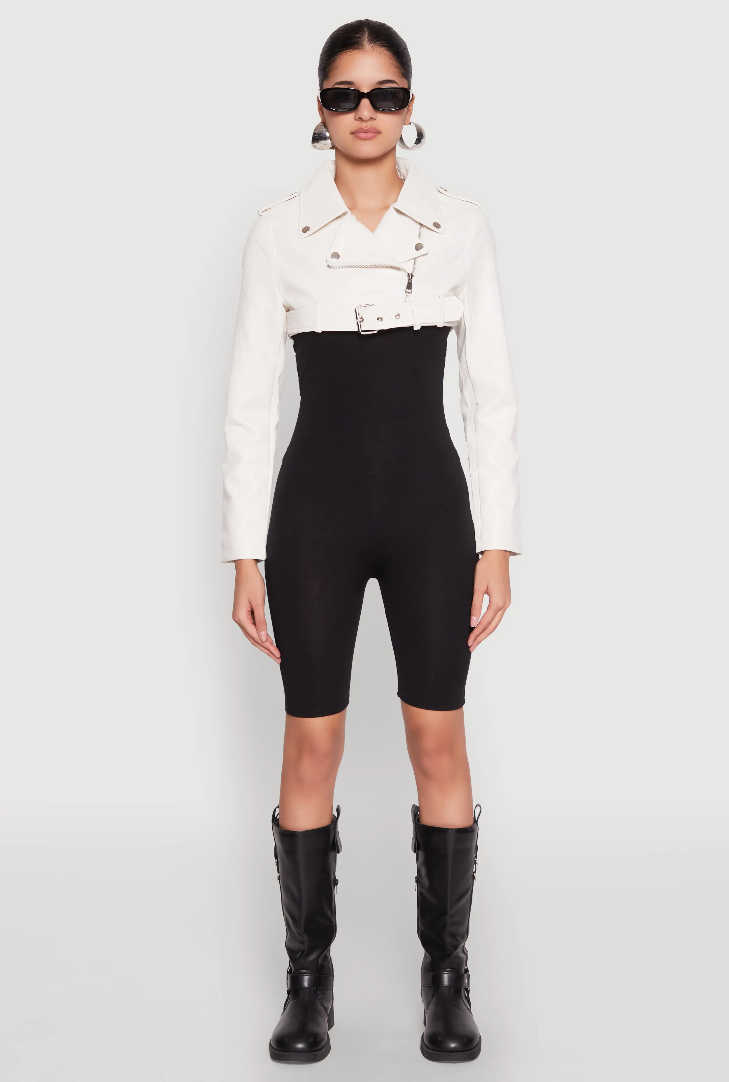 Daisy Faux Leather Buckle Front Cropped Moto Jacket sold by Rainbow product image thumbnail 3