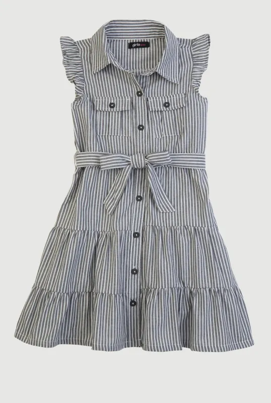 Little Girls Striped Tie Waist Belted Tiered Dress sold by Rainbow