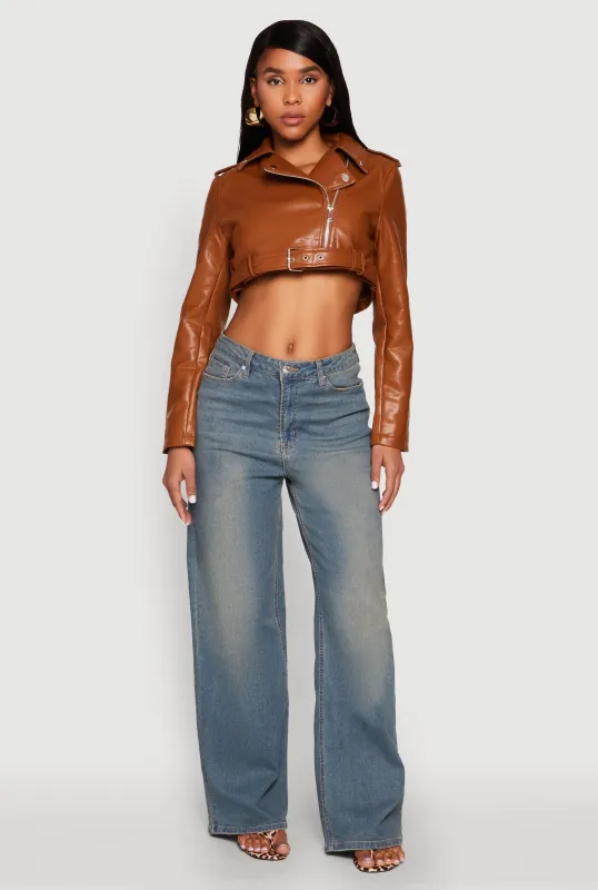 Daisy Faux Leather Buckle Front Cropped Moto Jacket sold by Rainbow