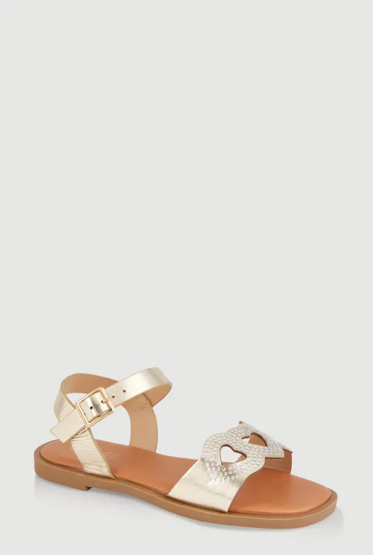 Girls Rhinestone Heart Cut Out Band Sandals sold by Rainbow