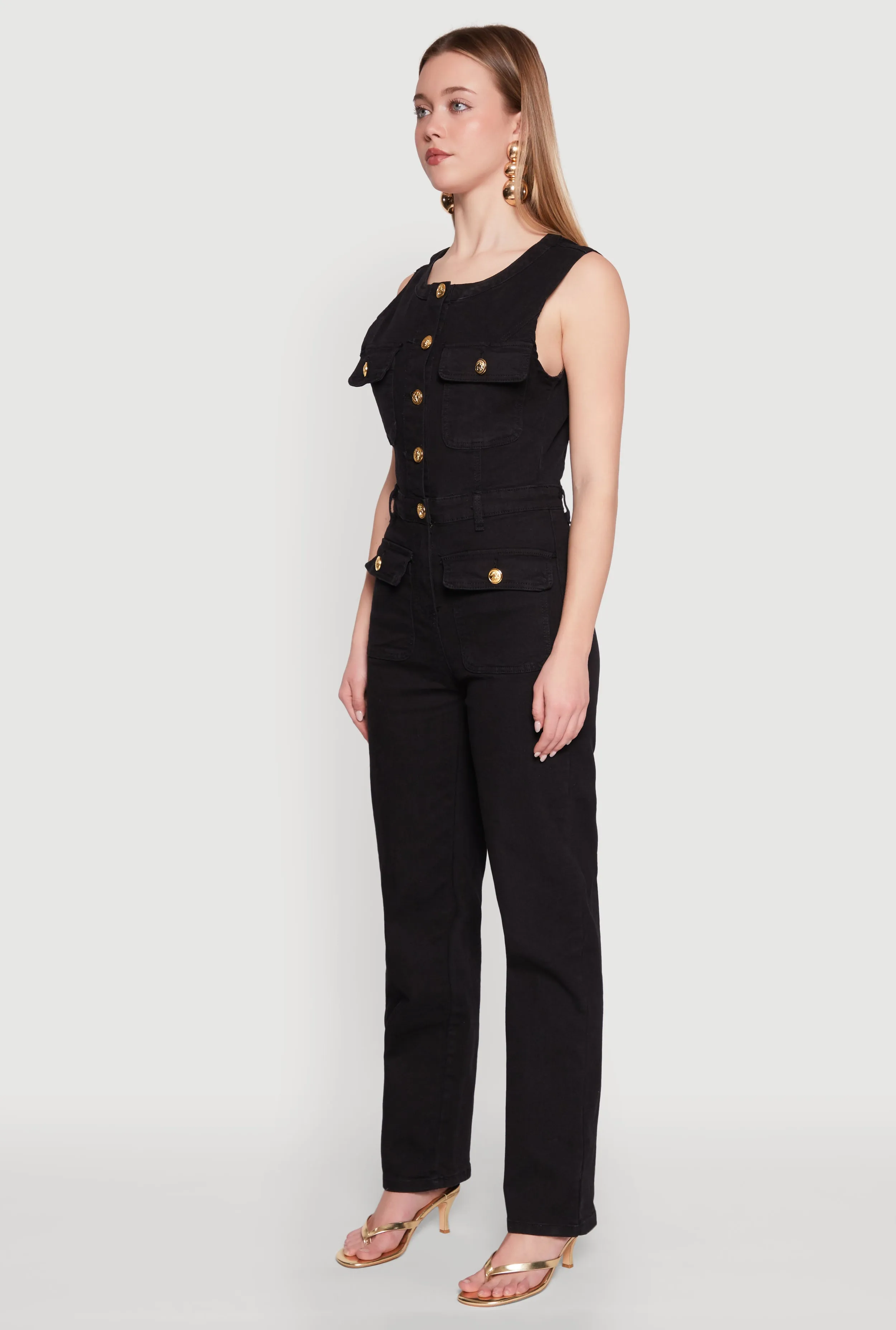 Daisy Sleeveless Button Front Denim Jumpsuit sold by Rainbow product image thumbnail 3