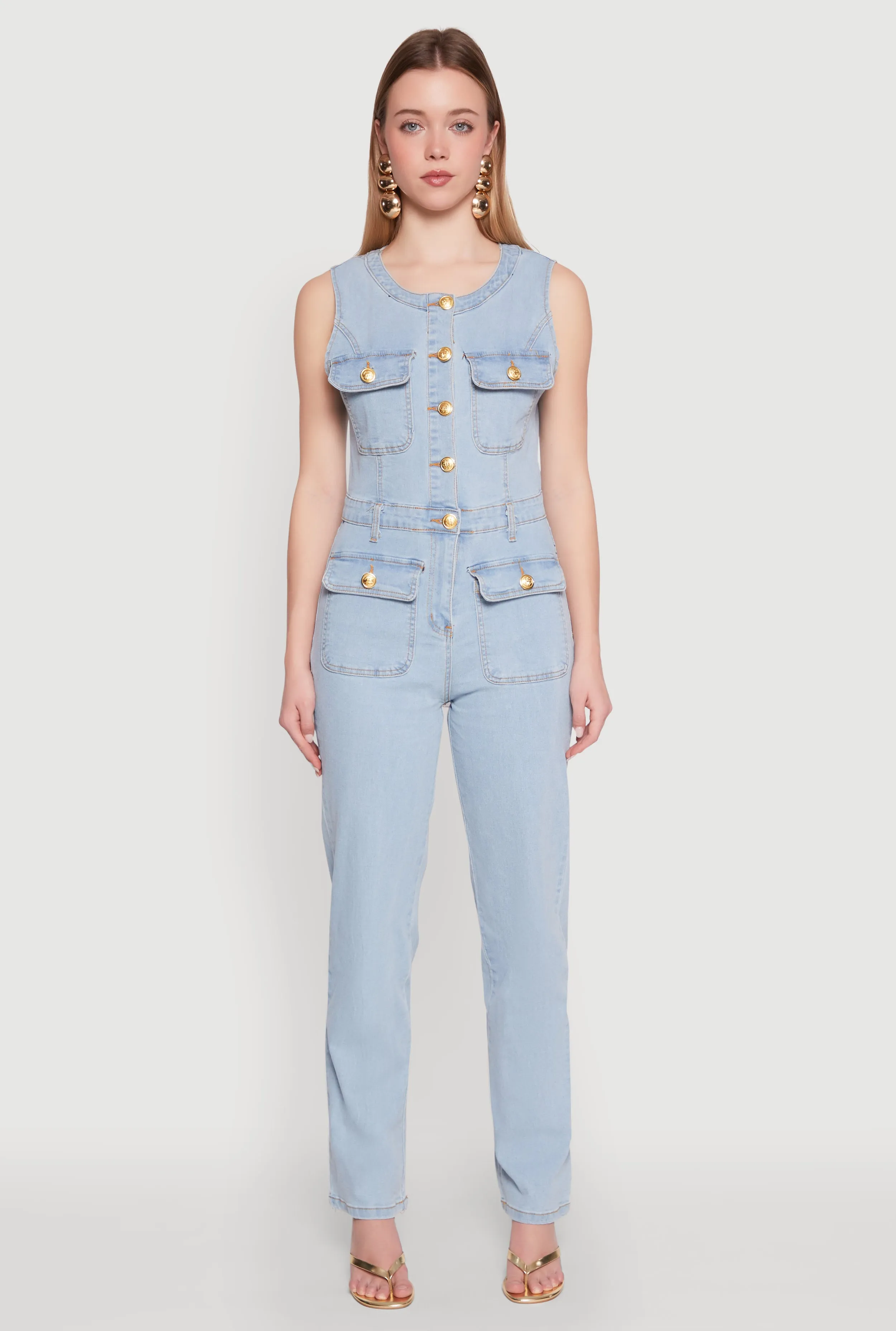 Daisy Sleeveless Button Front Denim Jumpsuit sold by Rainbow product image thumbnail 2