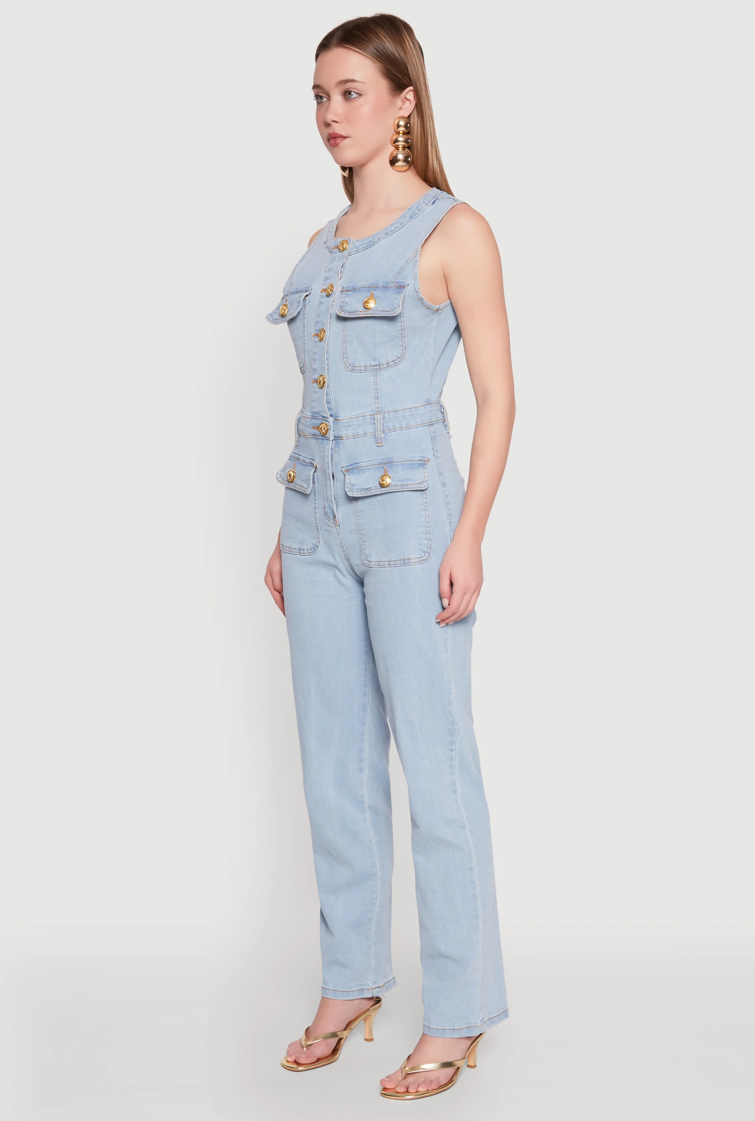 Daisy Sleeveless Button Front Denim Jumpsuit sold by Rainbow product image thumbnail 3