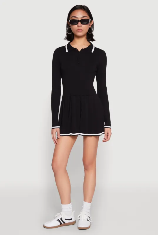 Daisy Pleated Contrast Trim Sweater Dress sold by Rainbow