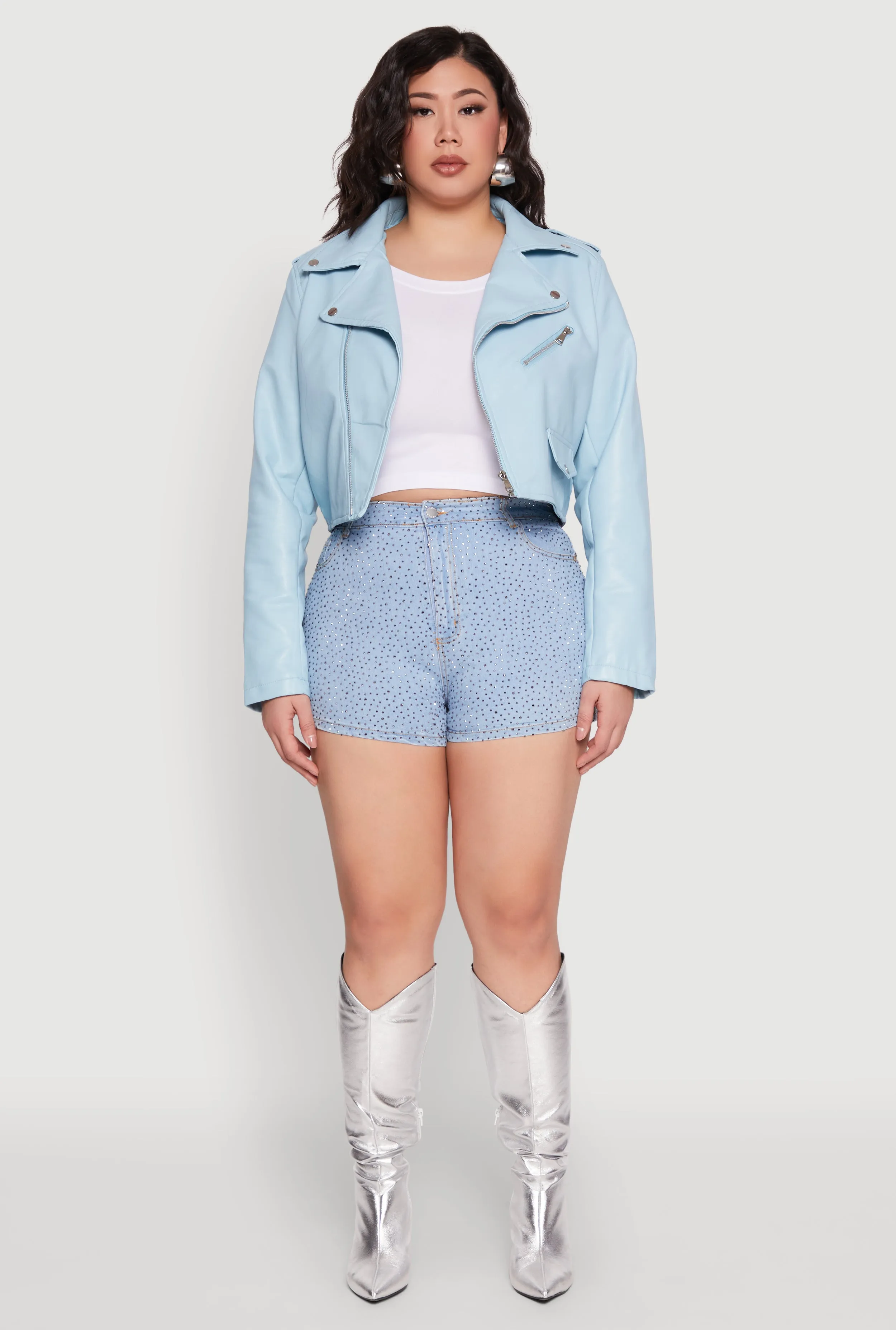 Plus Size Daisy Faux Leather Cropped Moto Jacket sold by Rainbow product image thumbnail 3