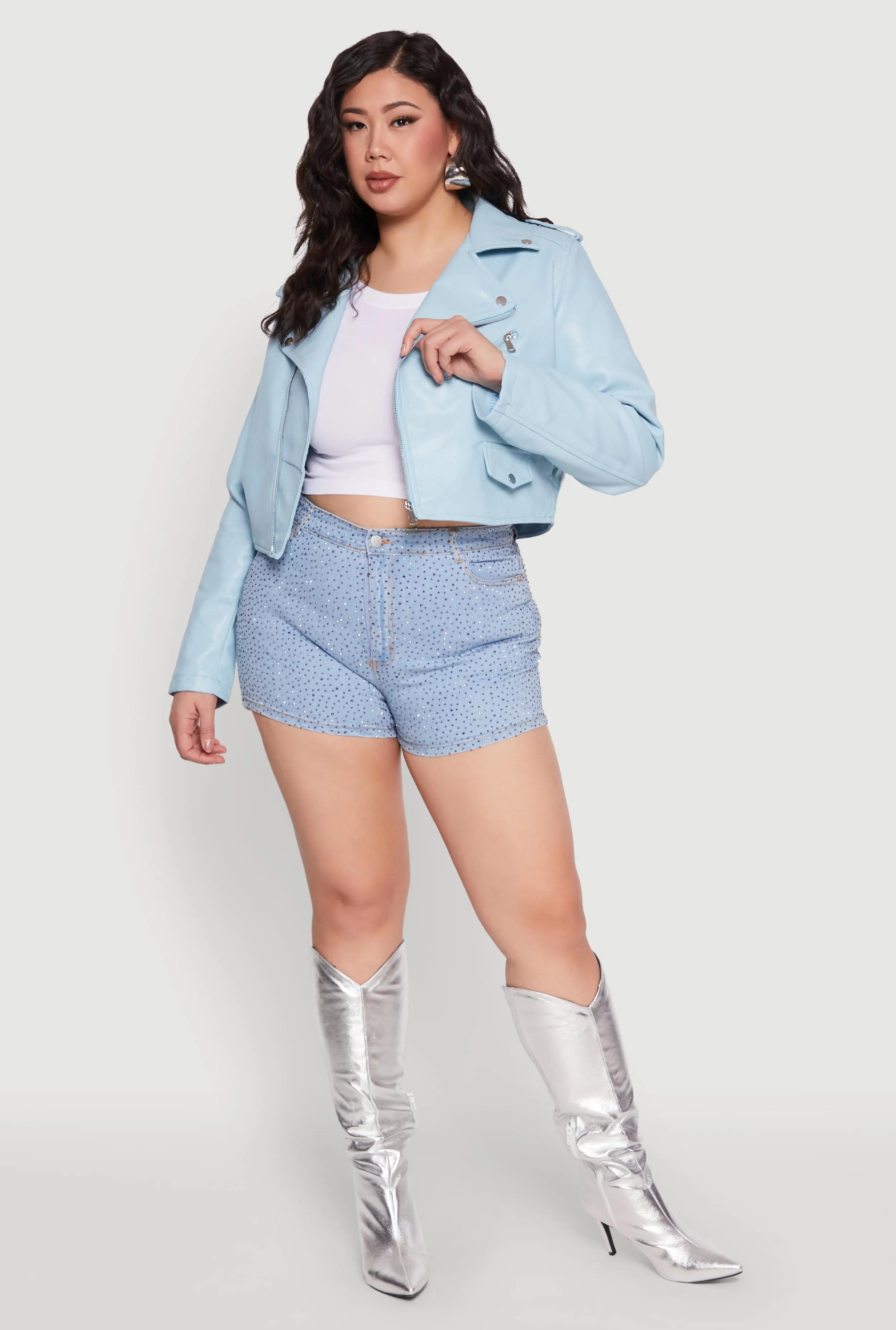 Plus Size Daisy Faux Leather Cropped Moto Jacket sold by Rainbow