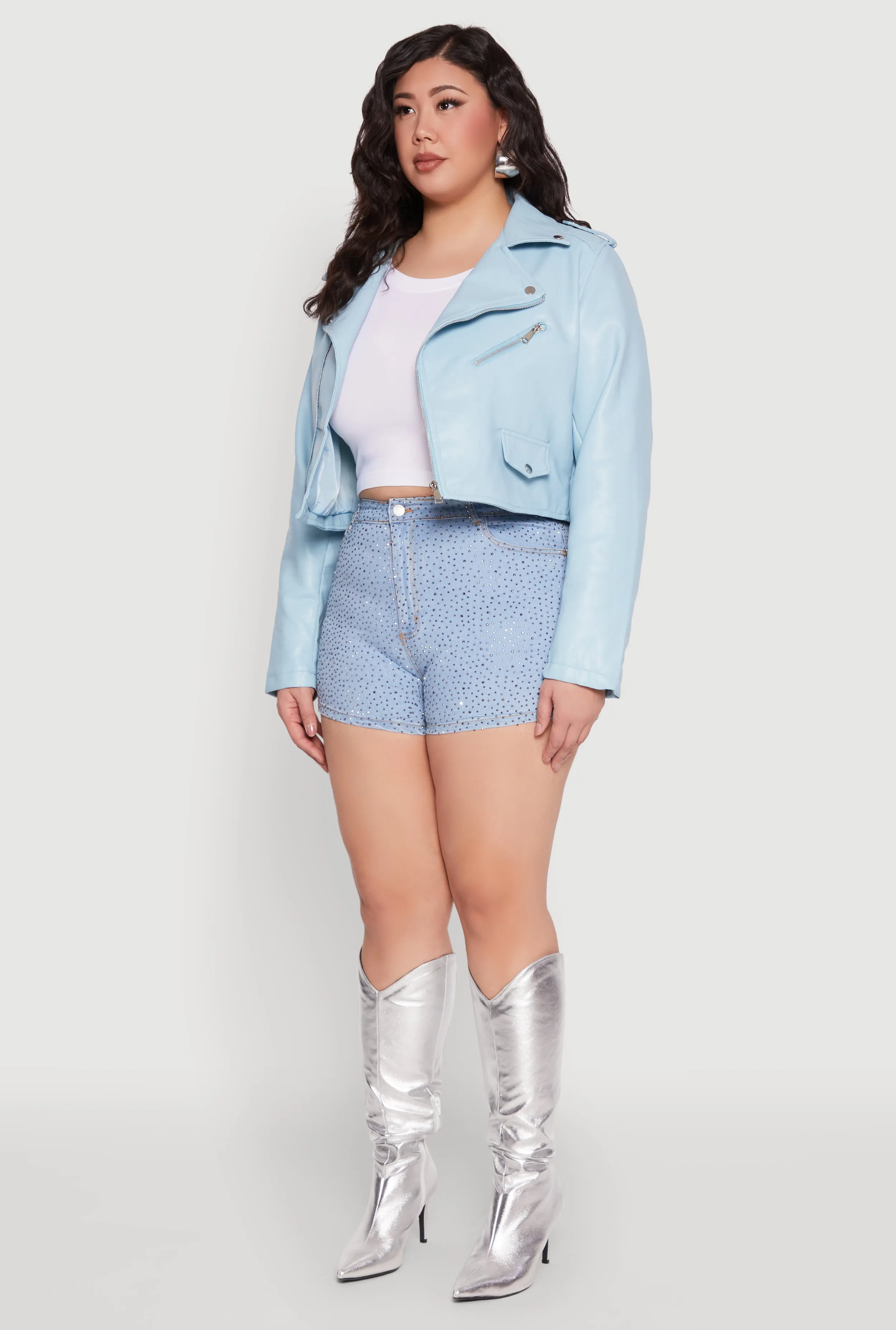 Plus Size Daisy Faux Leather Cropped Moto Jacket sold by Rainbow product image thumbnail 5