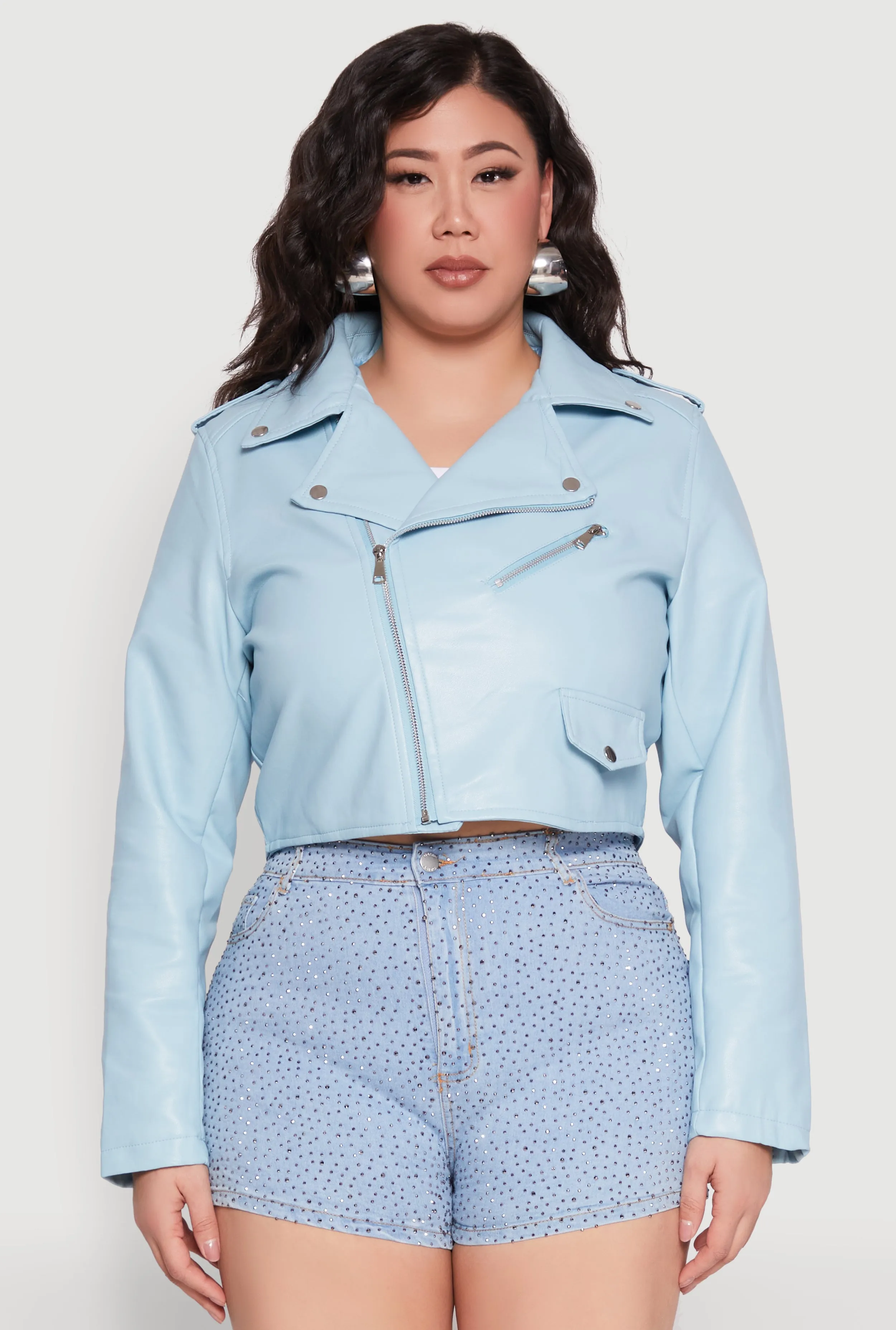Plus Size Daisy Faux Leather Cropped Moto Jacket sold by Rainbow product image thumbnail 2
