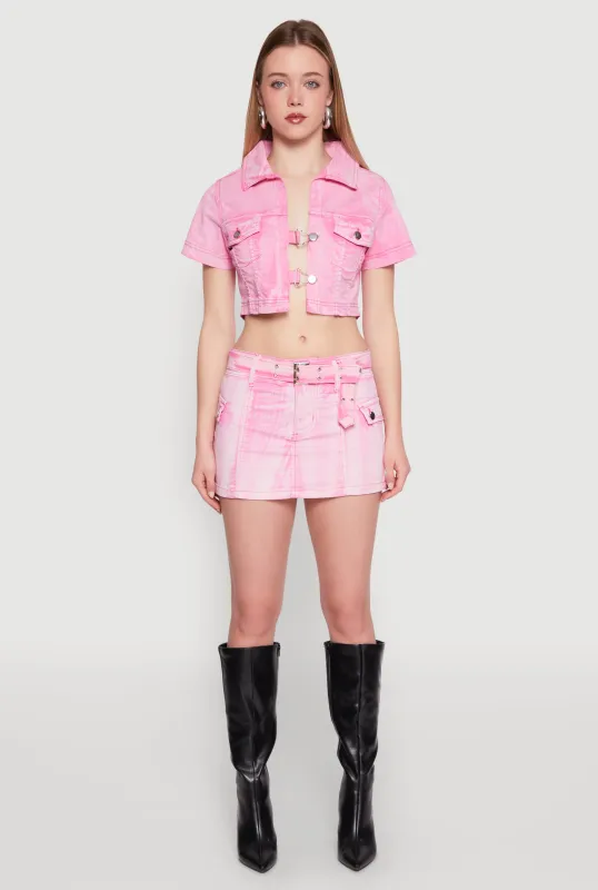 Spoon Jeans Mineral Wash Belted Mini Skirt sold by Rainbow