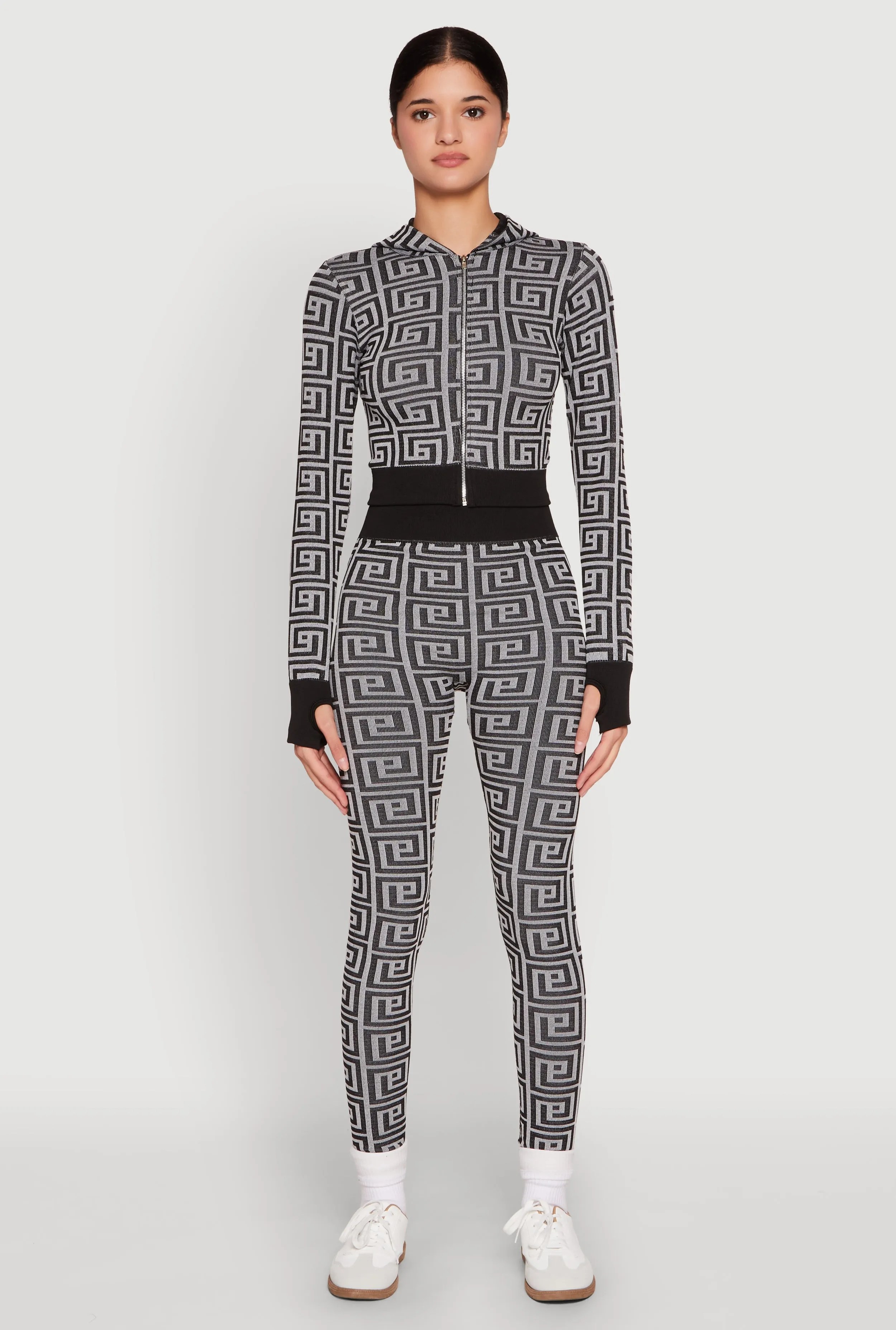 Color Block Greek Key Print Zip Front Hoodie sold by Rainbow product image thumbnail 3