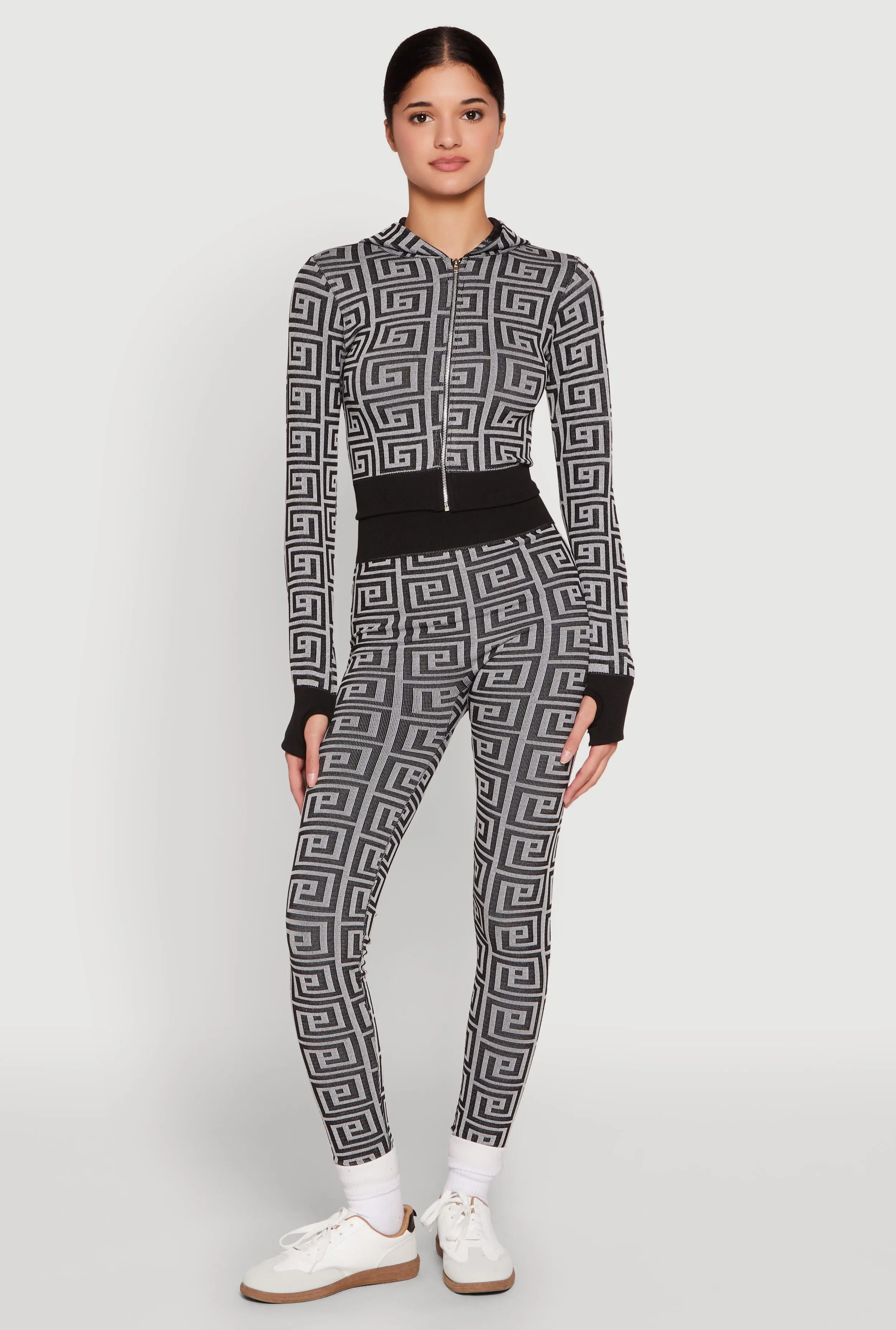 Color Block Greek Key Print Zip Front Hoodie sold by Rainbow product image thumbnail 2