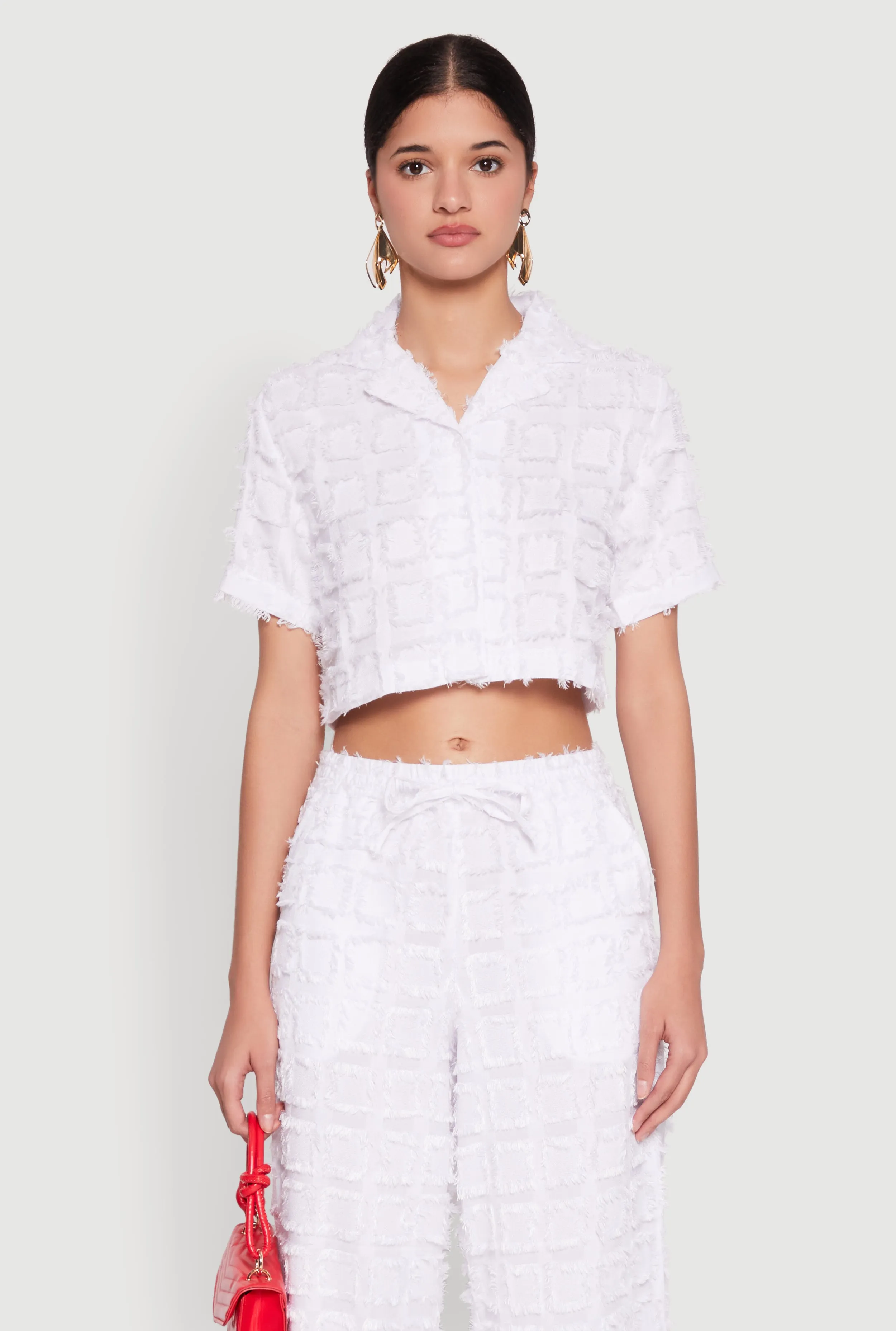 Spoon Jeans Plaid Frayed Cropped Shirt sold by Rainbow