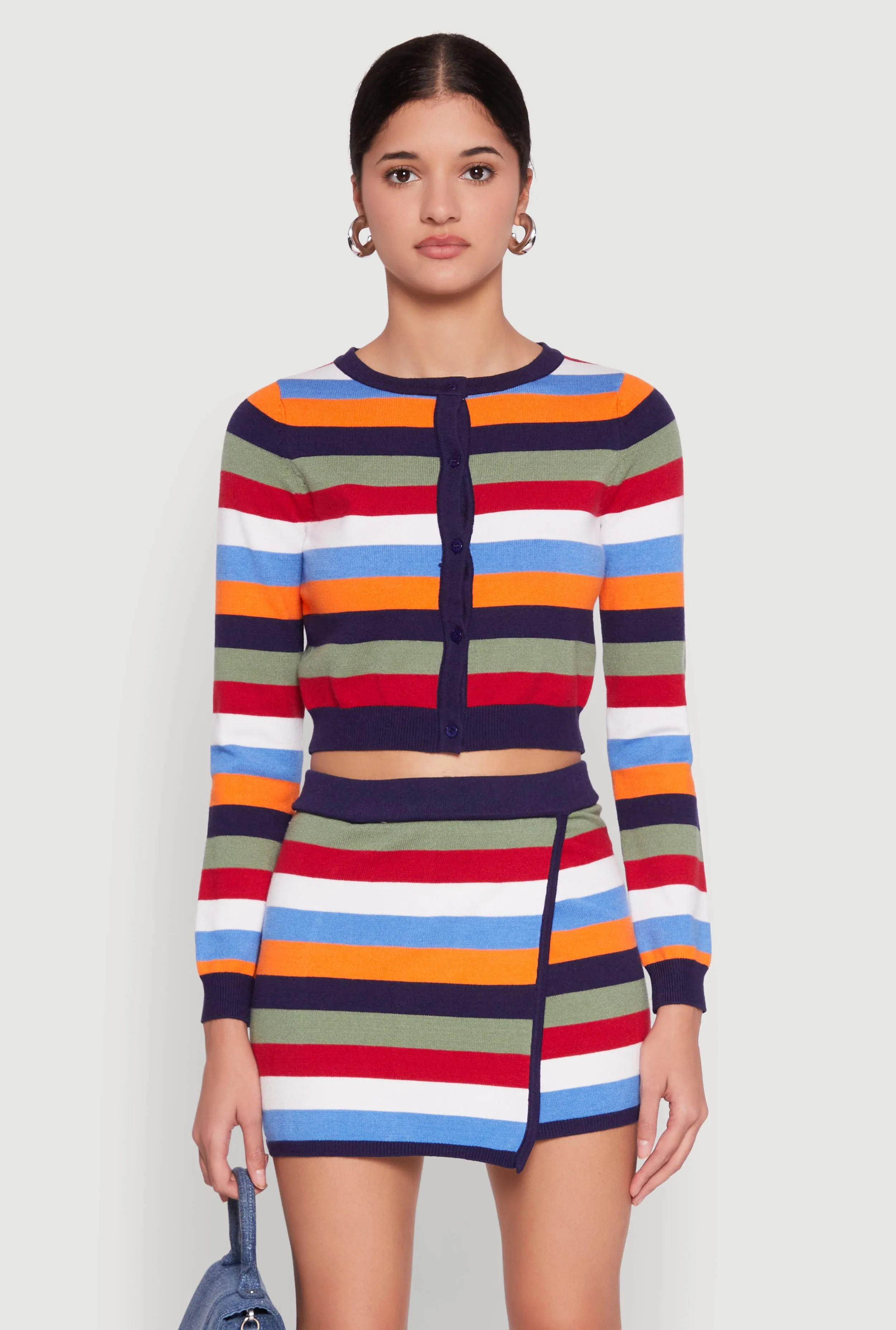 Daisy Striped Button Front Cropped Cardigan sold by Rainbow