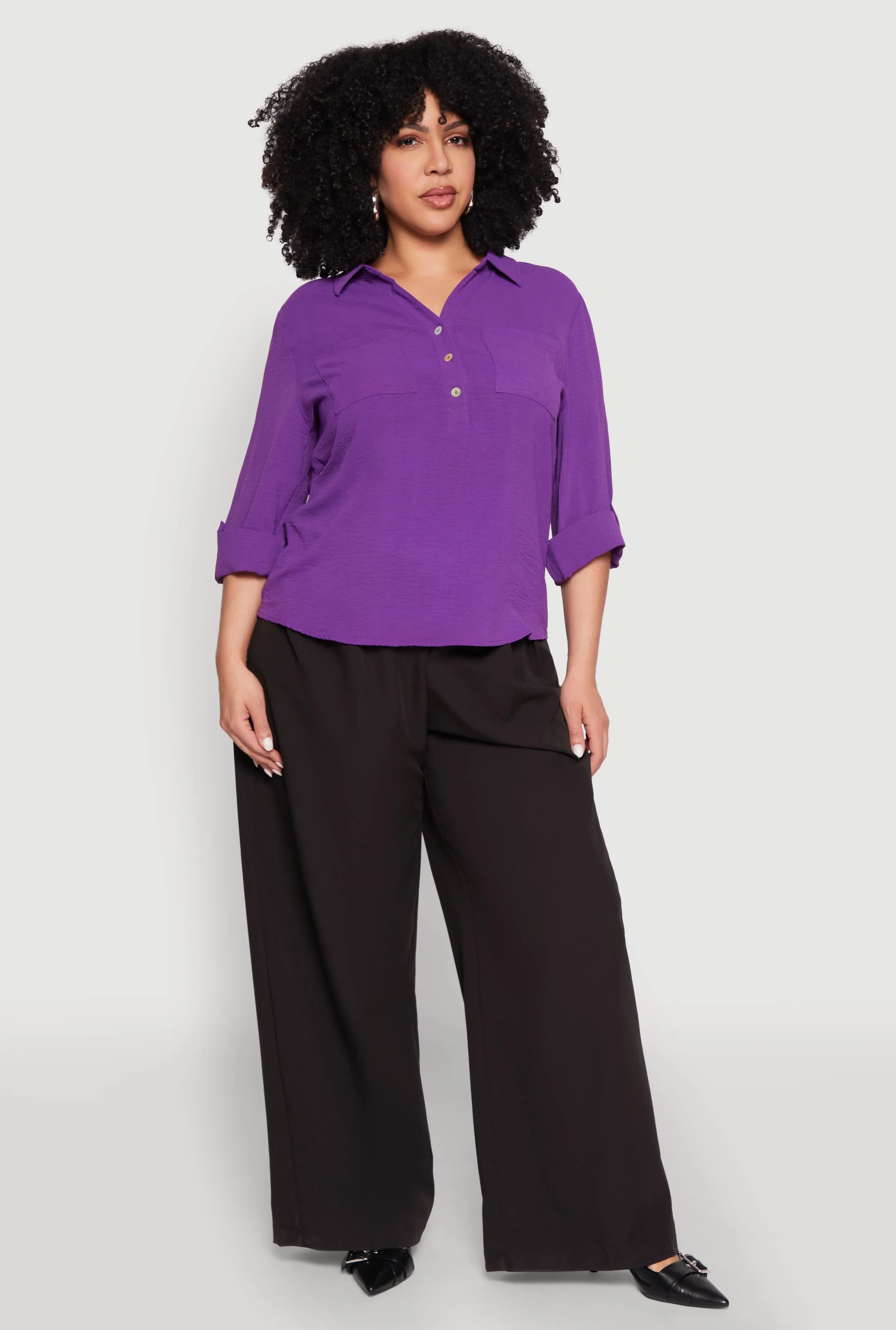 Plus Size Airy Half Button Shirt sold by Rainbow product image thumbnail 3