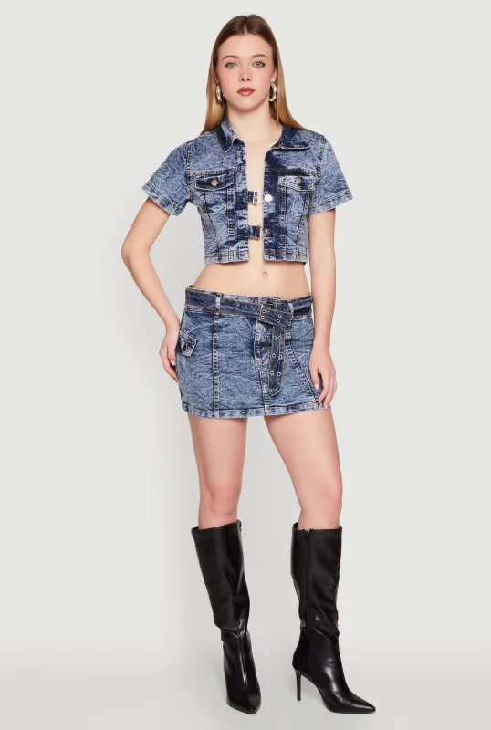 Spoon Jeans Mineral Wash Belted Mini Skirt sold by Rainbow