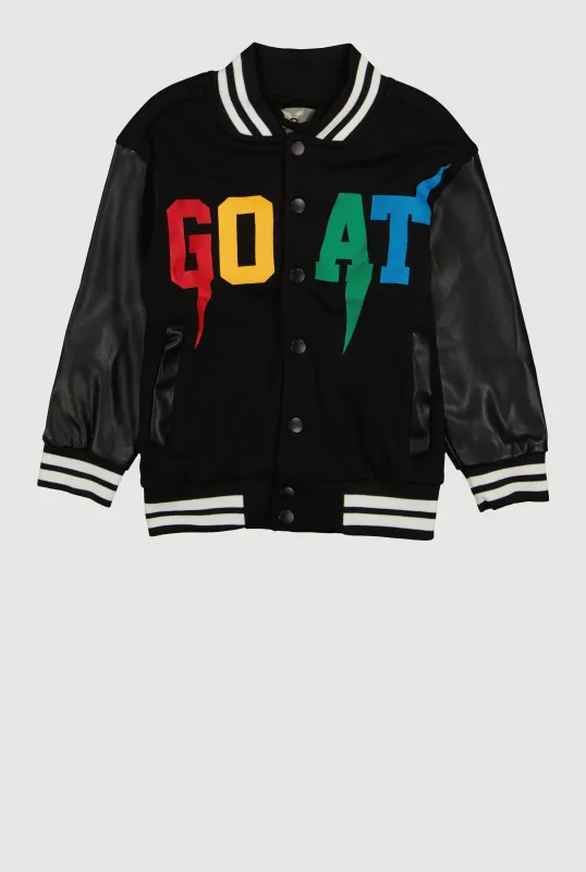 Little Boys GOAT Graphic Varsity Jacket sold by Rainbow