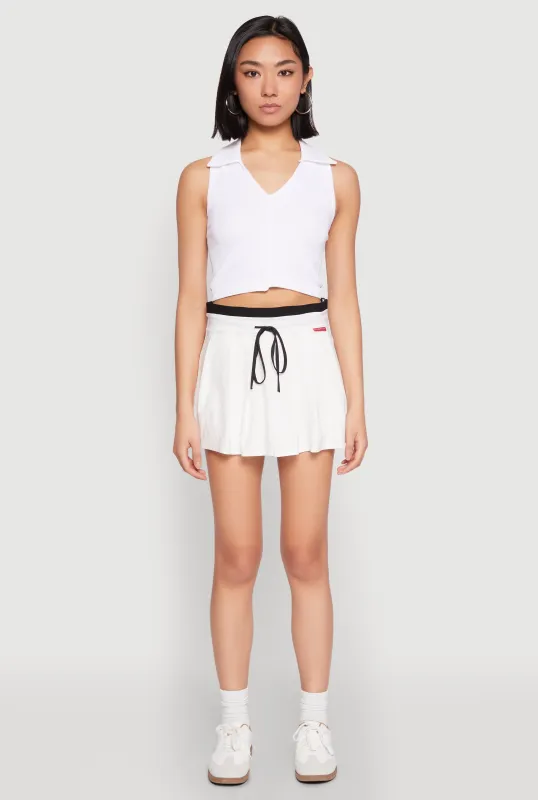 Contrast Waistband Drawstring Pleated Skirt sold by Rainbow
