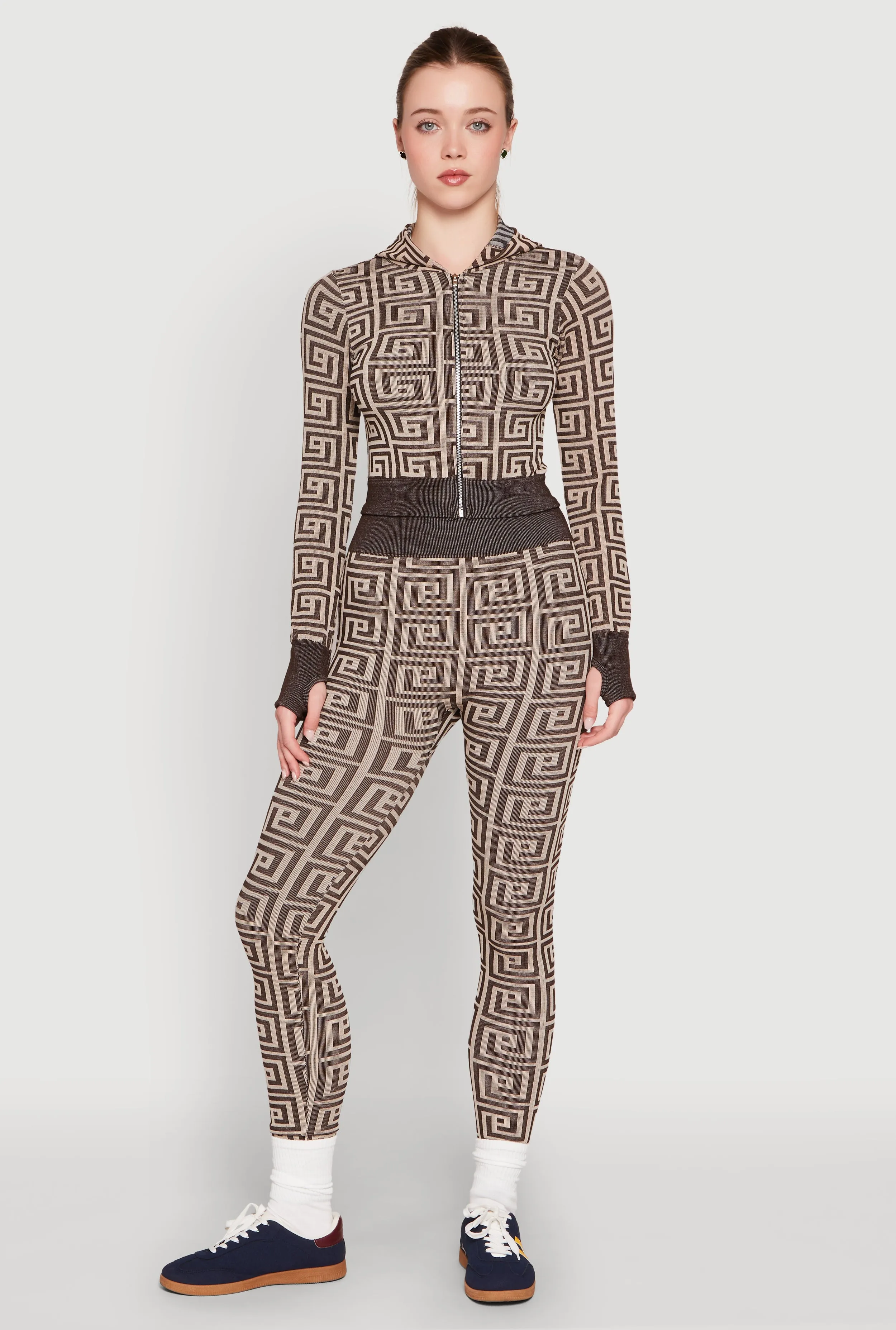 Color Block Greek Key Print Zip Front Hoodie sold by Rainbow product image thumbnail 3