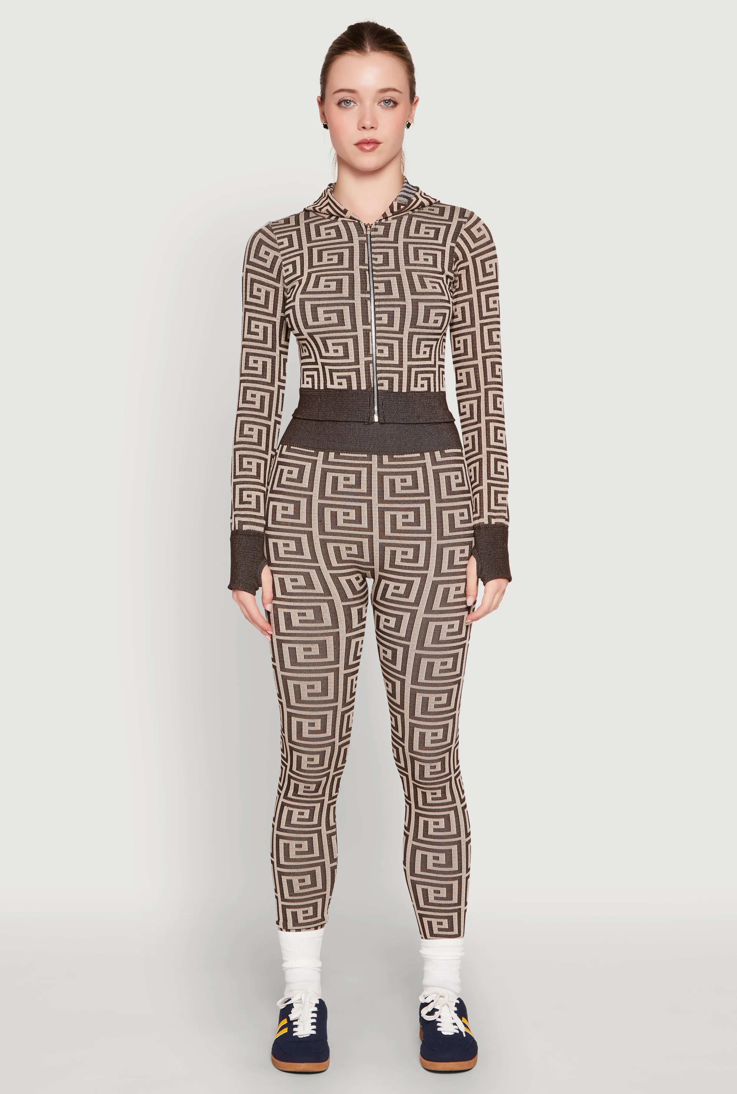 Color Block Greek Key Print Zip Front Hoodie sold by Rainbow product image thumbnail 2