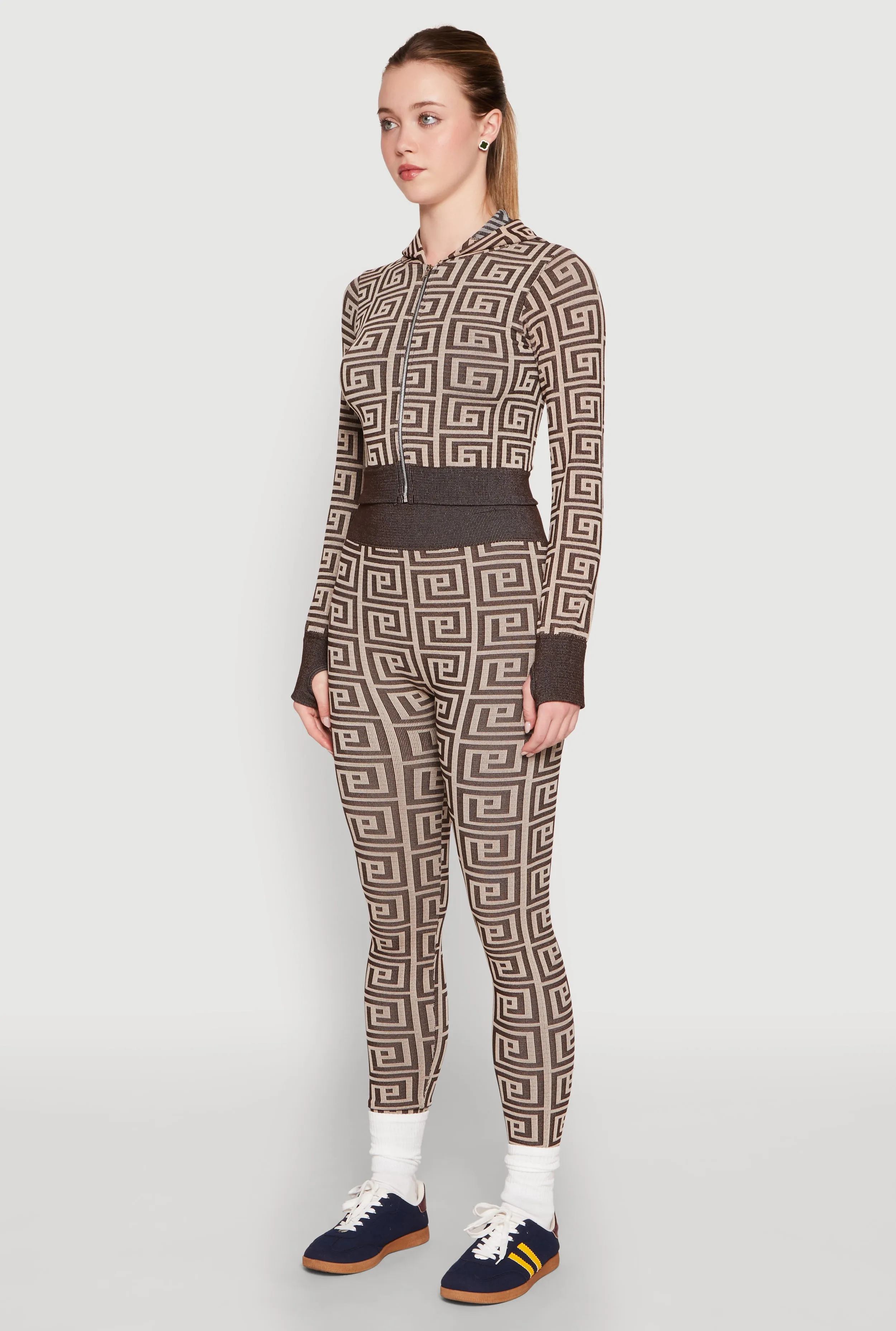 Color Block Greek Key Print Zip Front Hoodie sold by Rainbow product image thumbnail 5