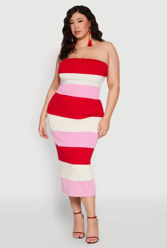 Plus Size Striped Midi Skirt sold by Rainbow