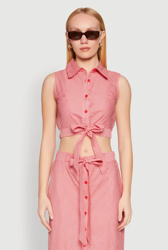 Striped Tie Front Crop Top sold by Rainbow