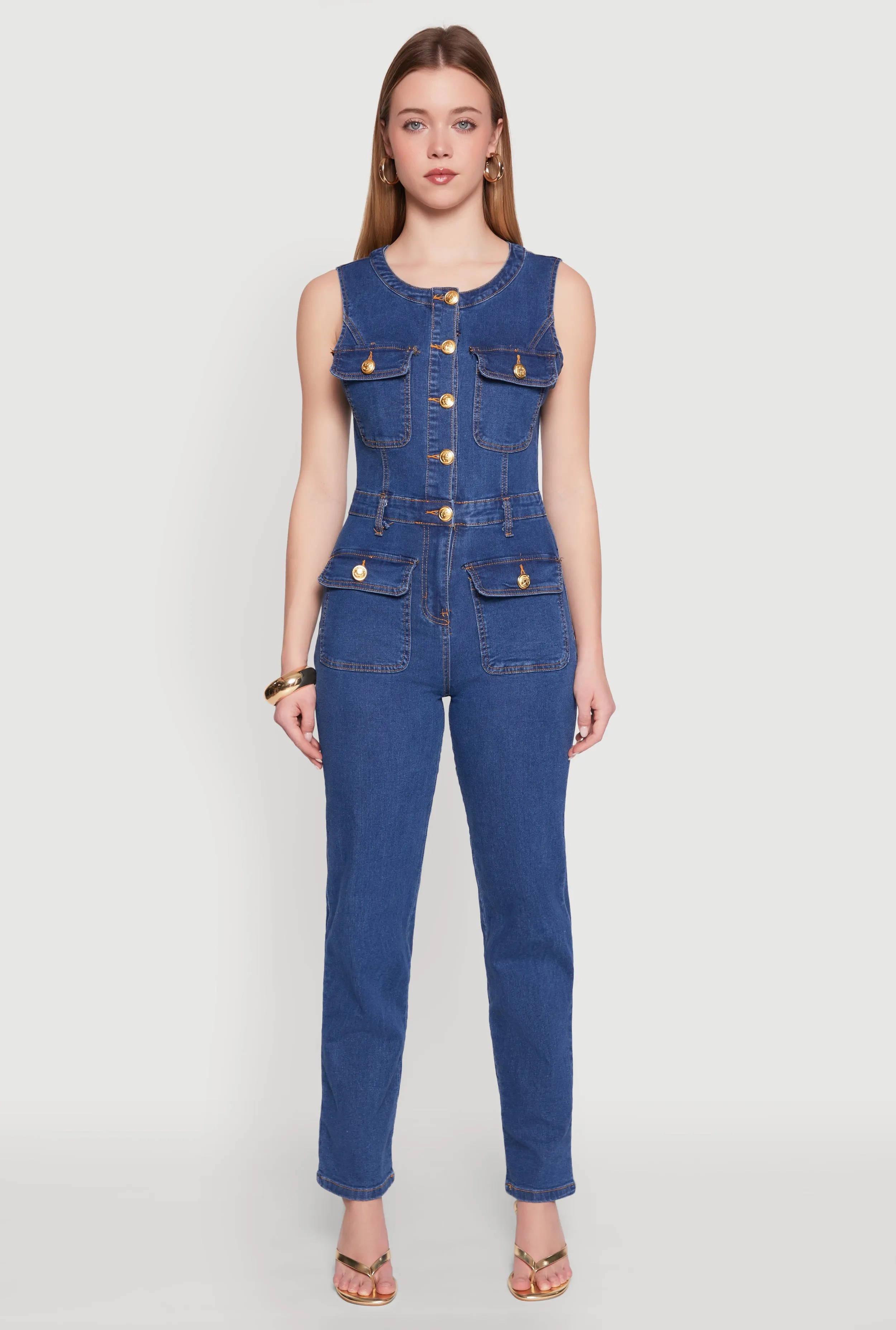 Daisy Sleeveless Button Front Denim Jumpsuit sold by Rainbow product image thumbnail 2
