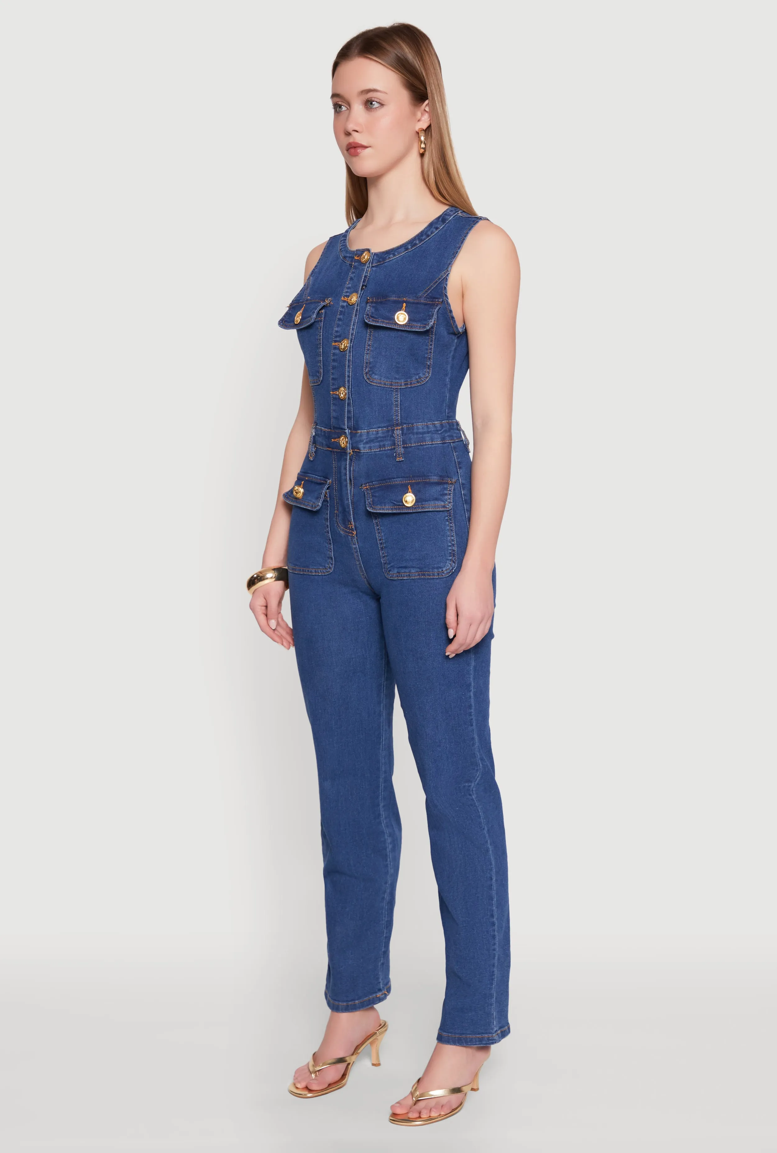 Daisy Sleeveless Button Front Denim Jumpsuit sold by Rainbow product image thumbnail 3