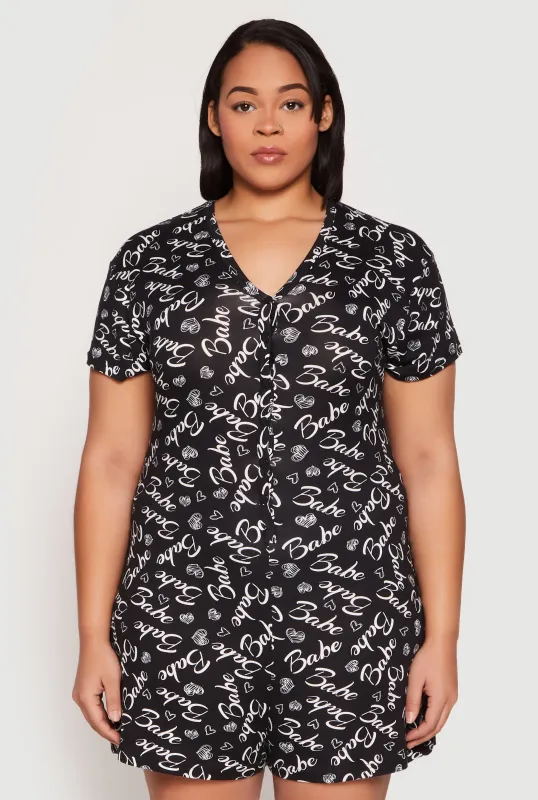 Plus Size Babe Pajama Romper sold by Rainbow