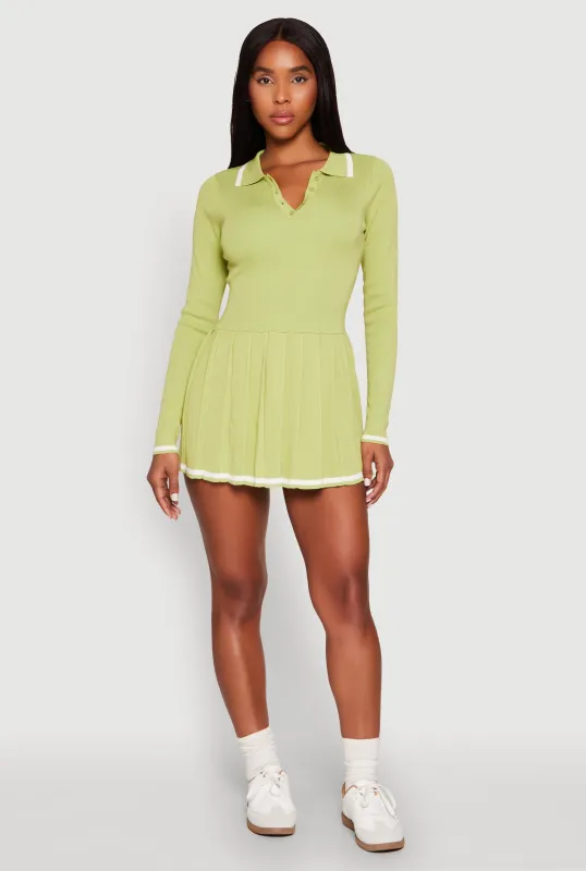 Daisy Pleated Contrast Trim Sweater Dress sold by Rainbow