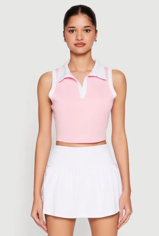 Sleeveless Contrast Trim Polo Crop Top sold by Rainbow