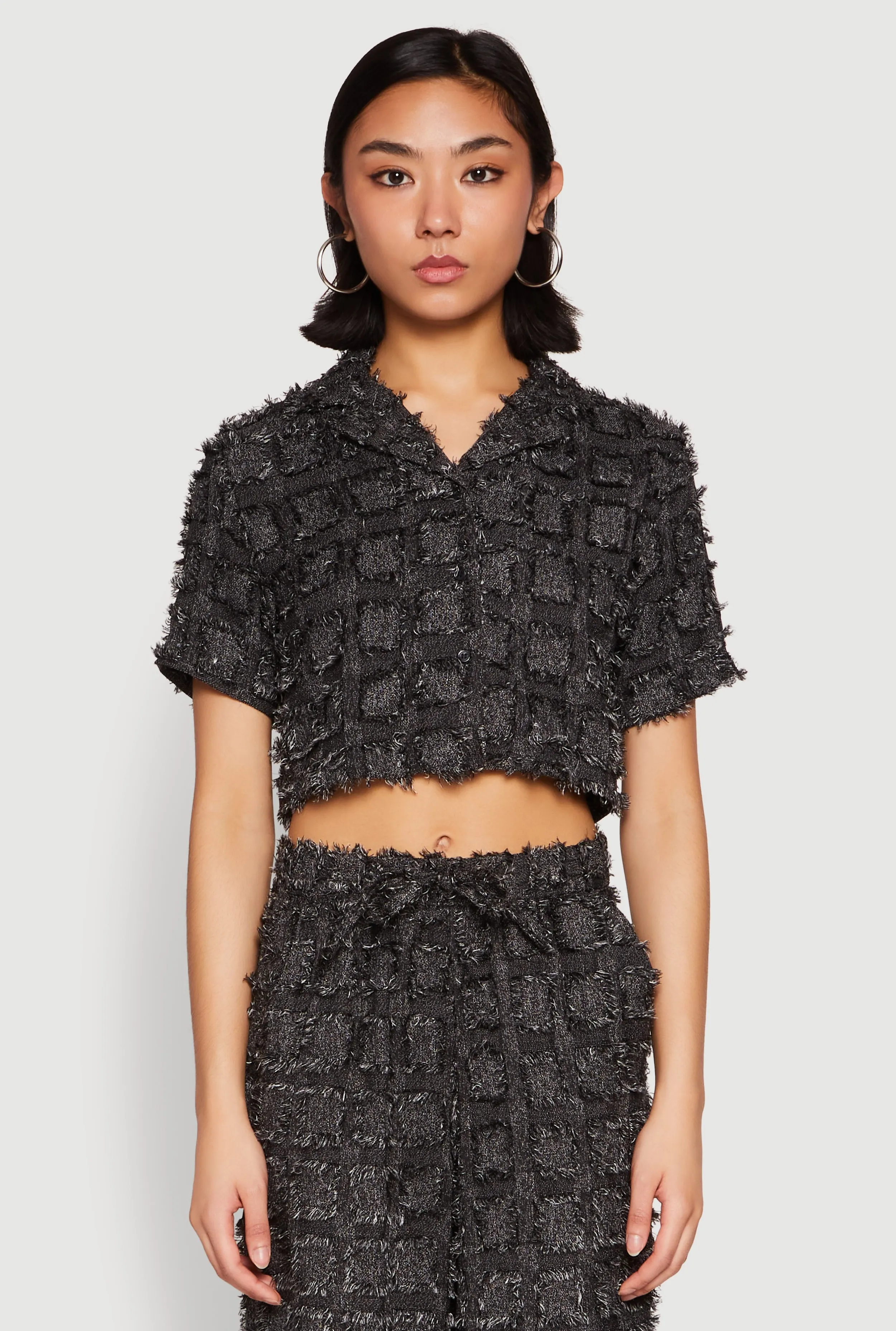 Spoon Jeans Plaid Frayed Cropped Shirt sold by Rainbow