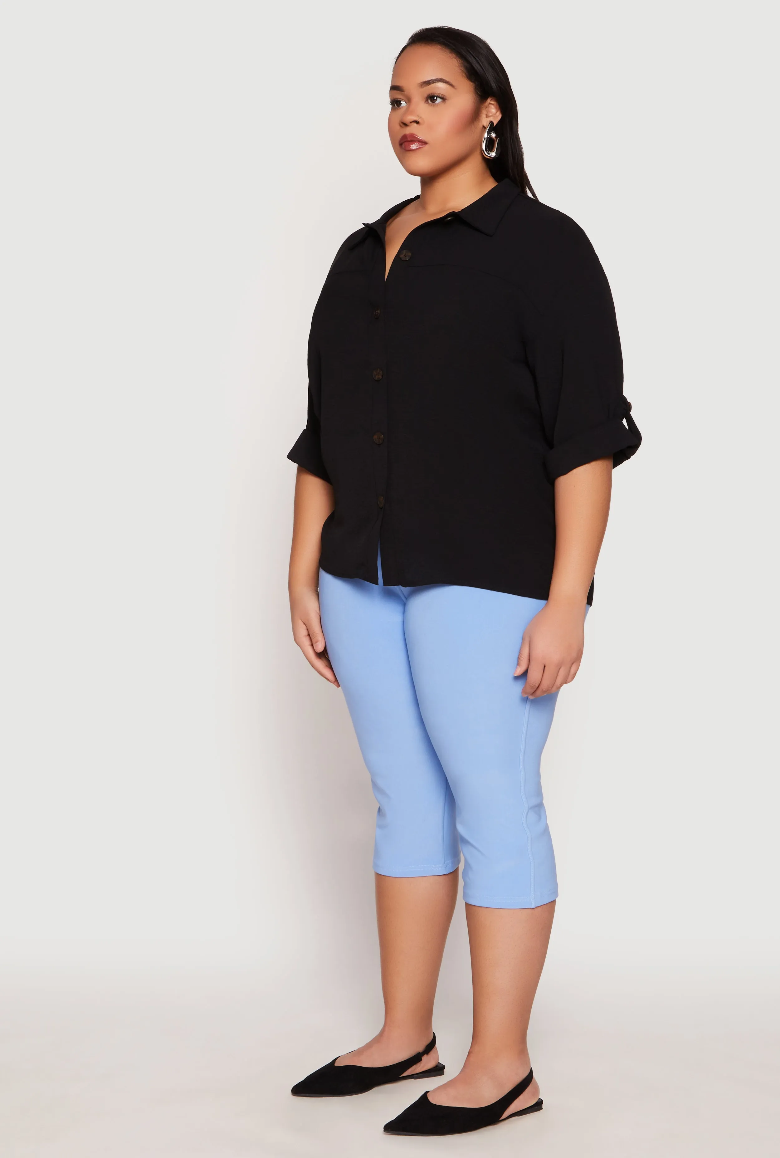 Plus Size Airy Crepe Knit Tabbed Sleeve Shirt sold by Rainbow product image thumbnail 5