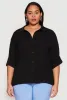 Plus Size Airy Crepe Knit Tabbed Sleeve Shirt sold by Rainbow