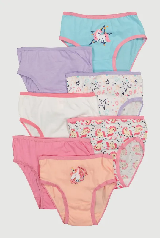 Little Girls Unicorn Graphic Print Panties 7 Pack sold by Rainbow