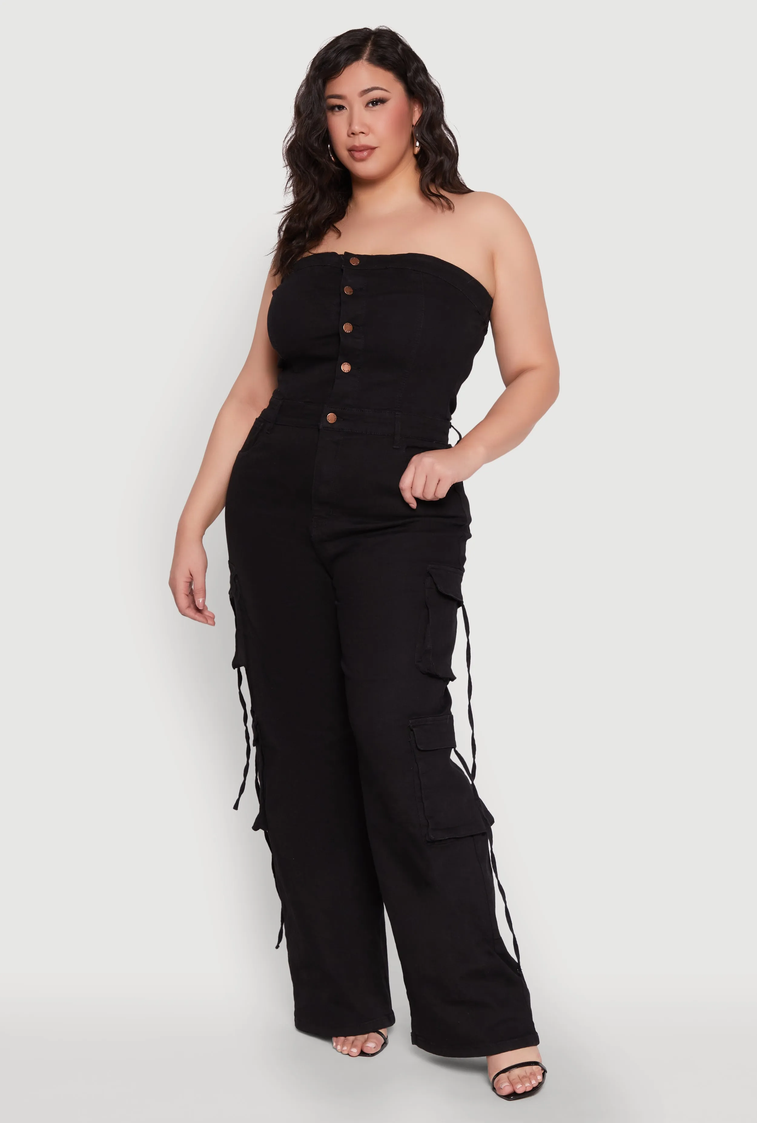 Plus Size Daisy Strapless Denim Cargo Jumpsuit sold by Rainbow