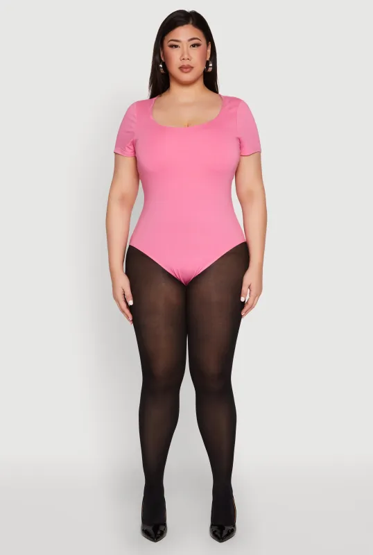 Plus Size Scoop Neck Double Layered Bodysuit sold by Rainbow