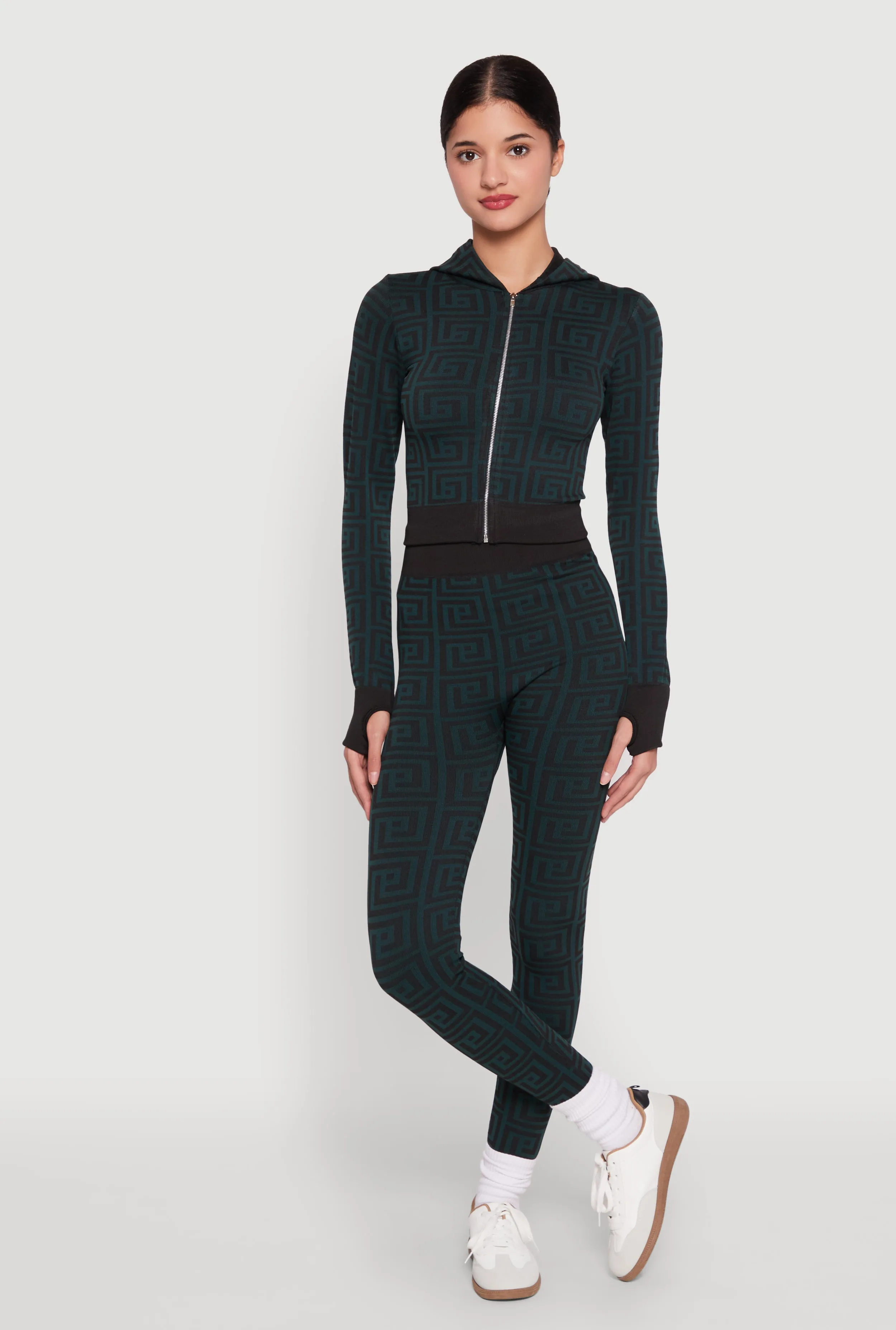 Color Block Greek Key Print Zip Front Hoodie sold by Rainbow product image thumbnail 3