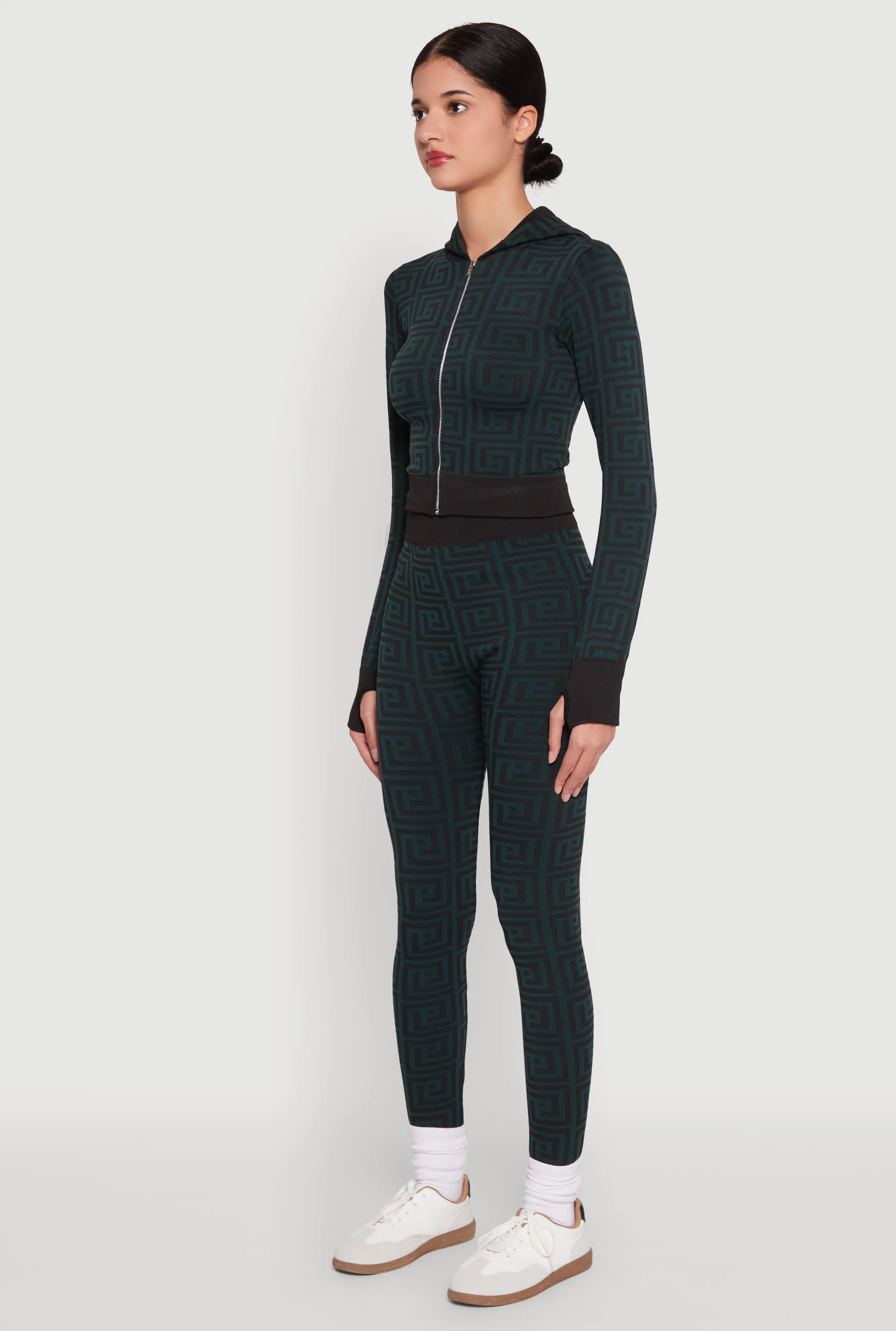 Color Block Greek Key Print Zip Front Hoodie sold by Rainbow product image thumbnail 5